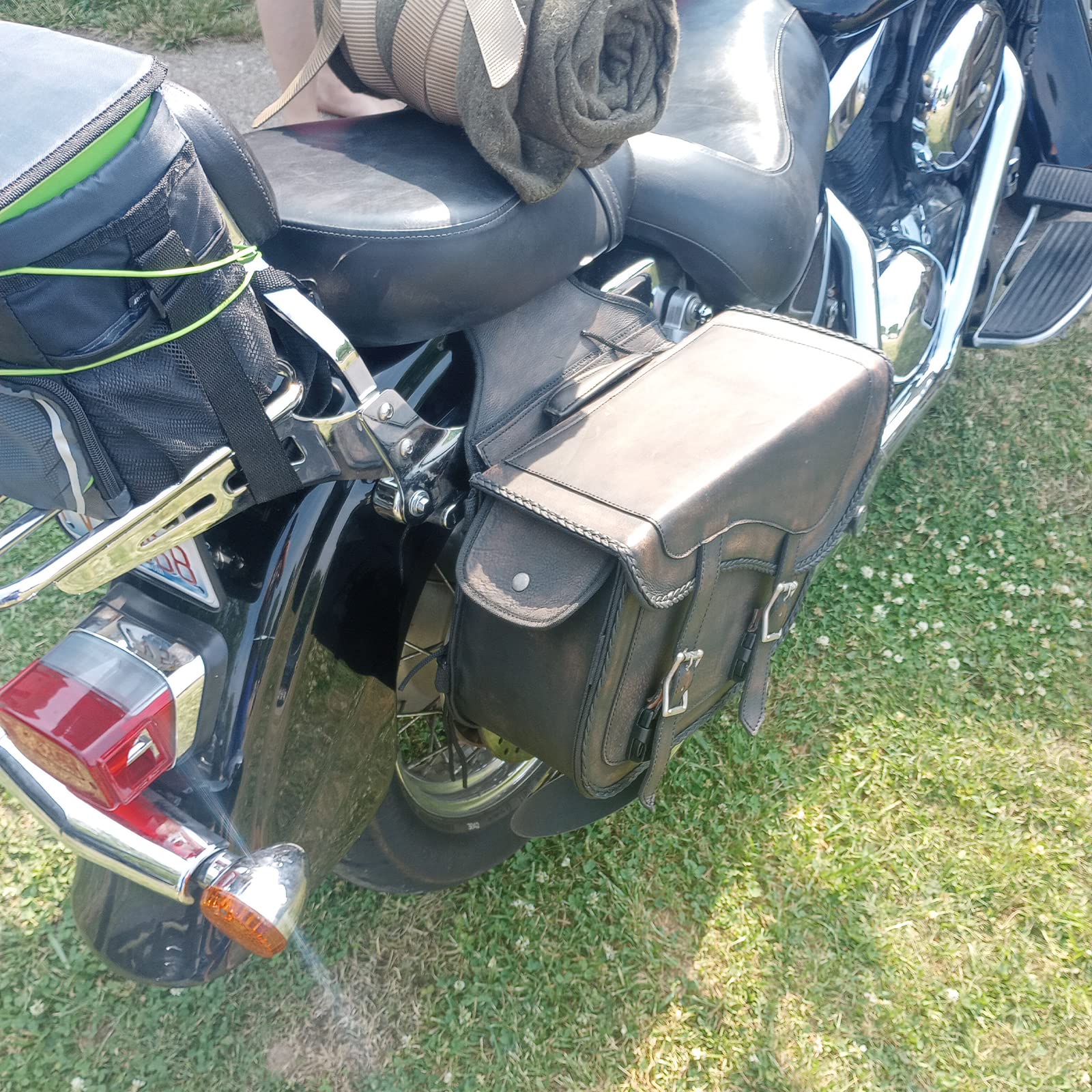 Gargoyle Bells Motorcycle Saddle Bags Leather Motorcycle Luggage Bag With Gun Holsters For Softails Sportsters And Choppers Waterproof Luggage Bags For Motorcycle (Distressed Brown Leather, No Studs)