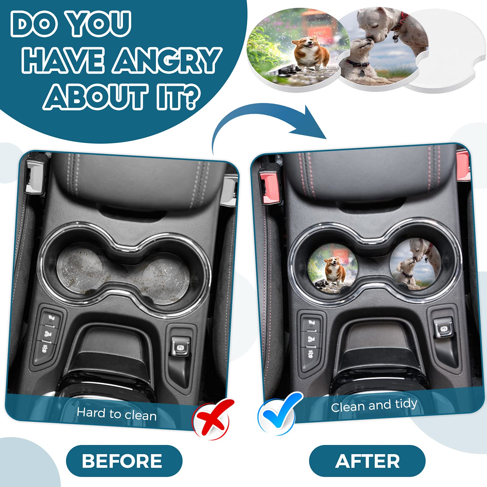 Frienda Ceramic Car Sublimation Blanks Cupholders Sandstone For Car Cup With Finger Notch For Easy Removal Ceramic Auto Cupholde