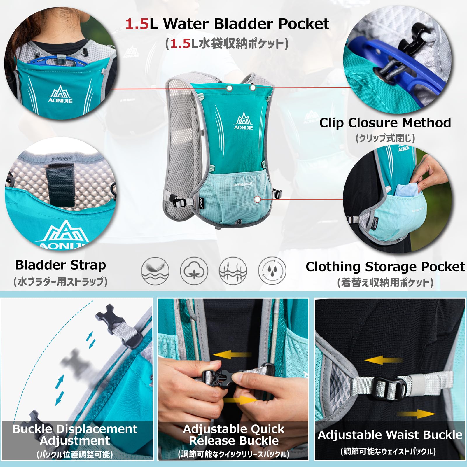 Azarxis Hydration Running Vest Backpack Pack 5L For Women And Men Jogging Trail Race Marathon Cycling Hiking (Mint Blue Backpack Only)