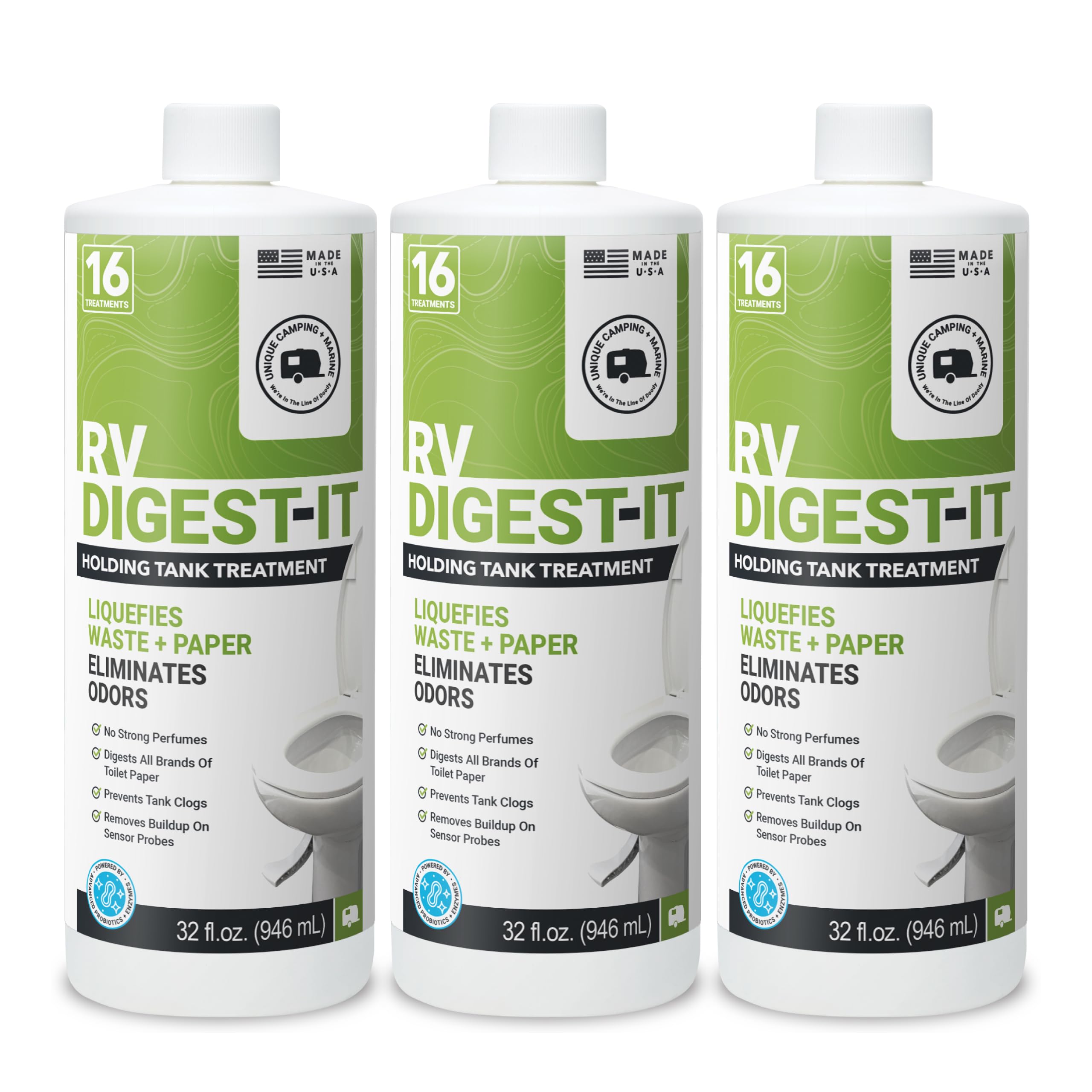Unique Rv Digest-It Classic Rv Toilet Treatment - Eliminates Odors At The Source And Liquifies Waste - 16 Uses Per Bottle 32 Oz