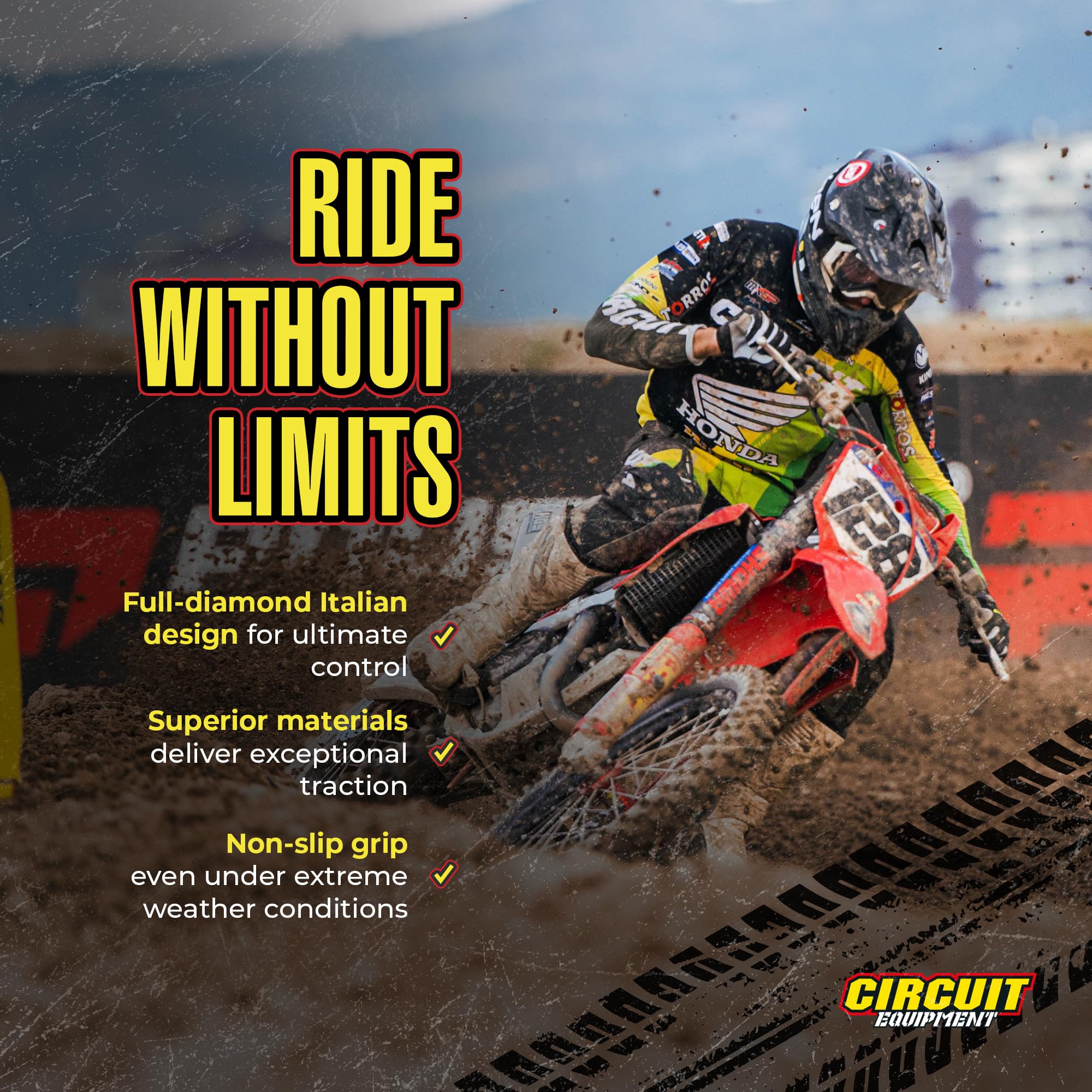 CIRCUIT EQUIPMENT - Jupiter Motorcycle Handlebar Grips - Non-Slip Rubber Grips with Italian Full-Diamond Design for Comfort and