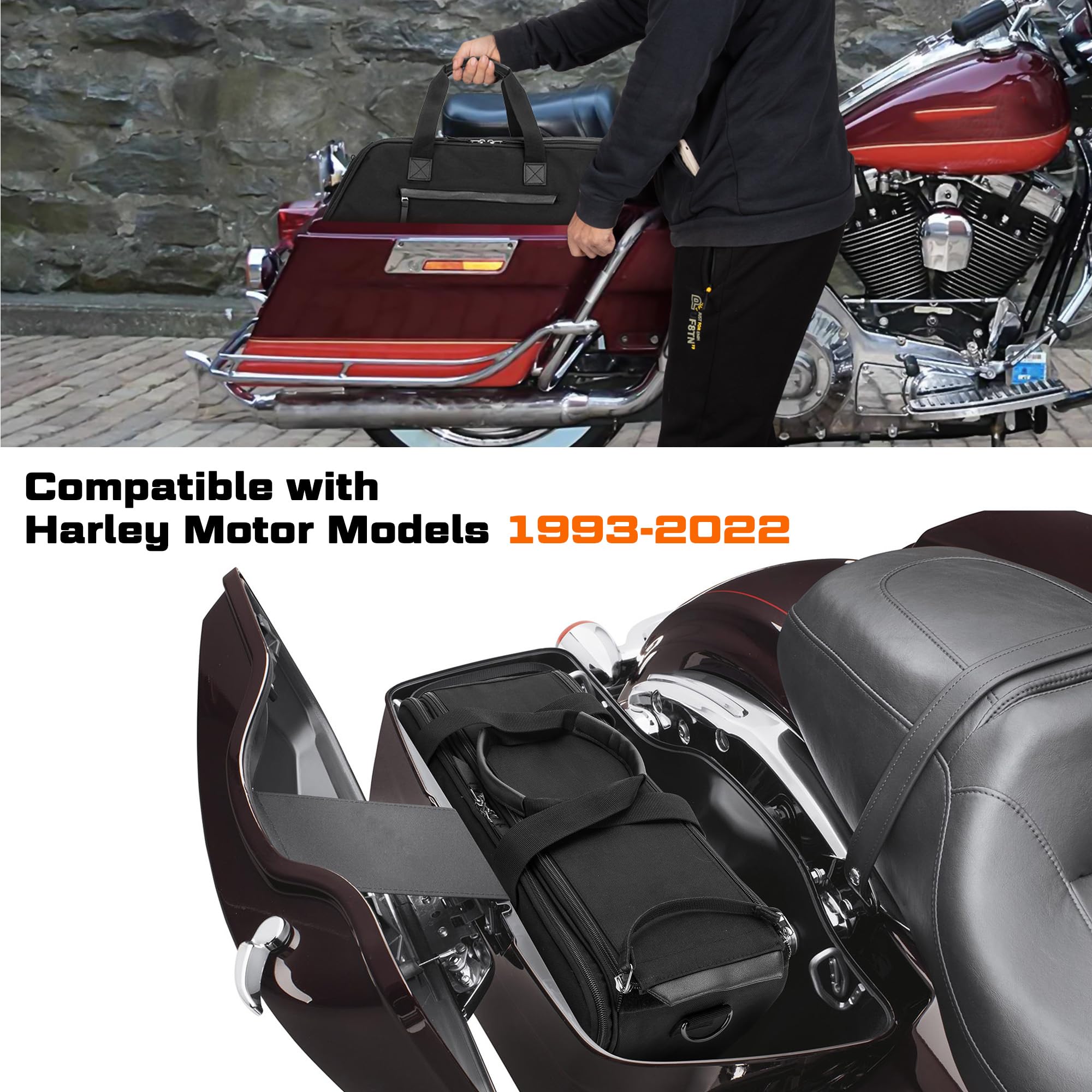 HODRANT Motorcycle Saddlebag Liner Bag, Saddlebag Organizer with Orange Liner, Compatible with Harley Davidson 1993-2022 Touring