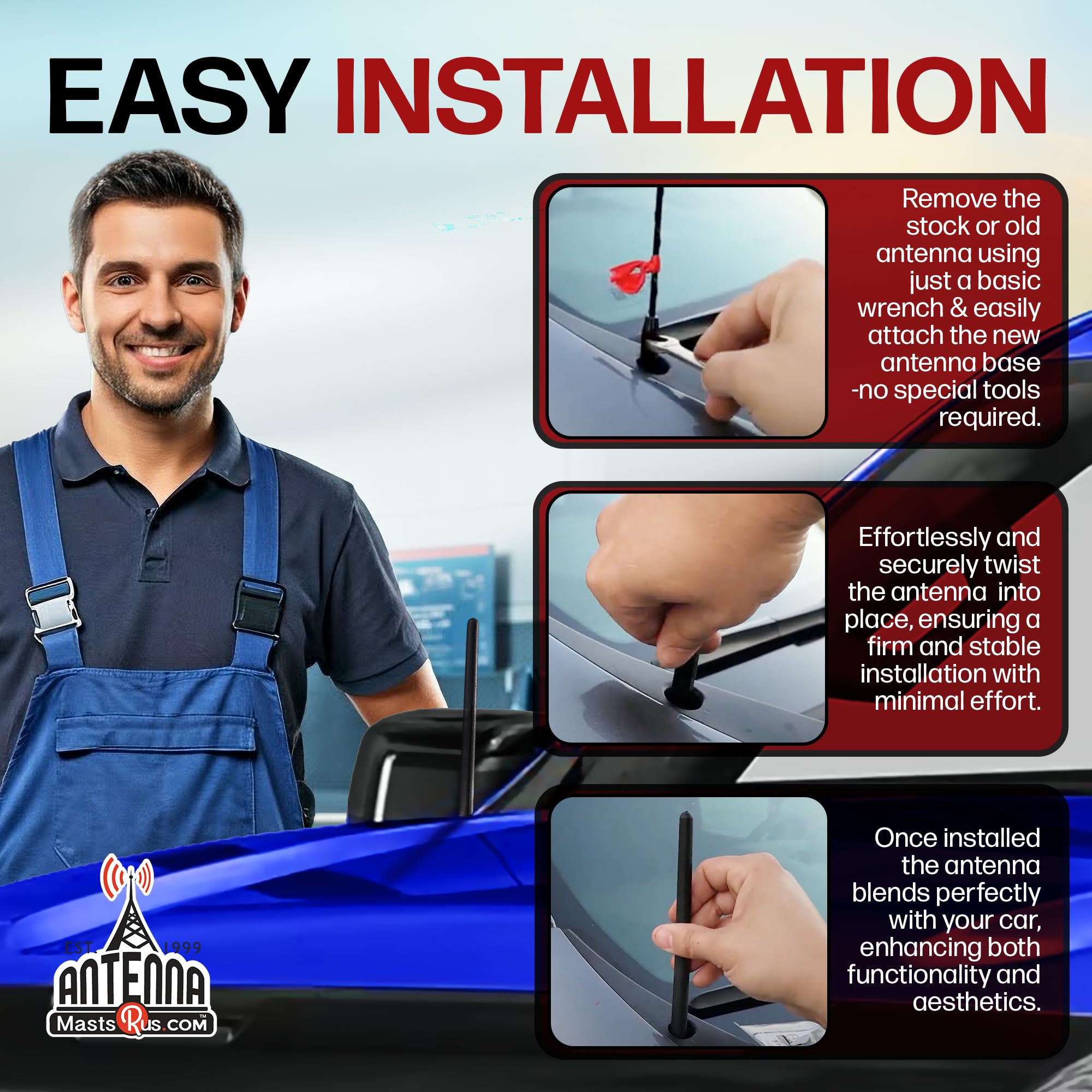 AntennaMastsRus - Short Rubber Antenna fits GMC Sierra 1500 (2006-2024) - The Original 6 3/4 Inch Accessories - Car Wash Proof -