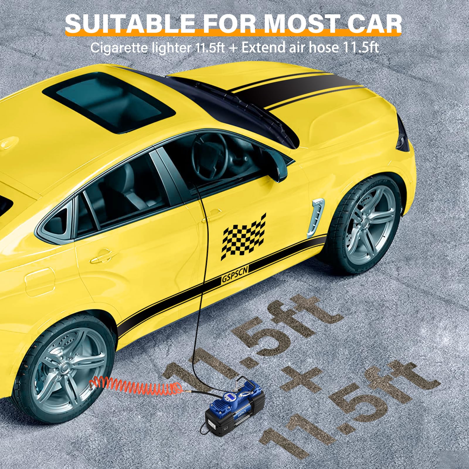 Gspscn Portable Air Compressor Pump Tire Inflator With Digital Gauge, Heavy Duty Double Cylinder 12V Tire Pump 150 Psi With Tire