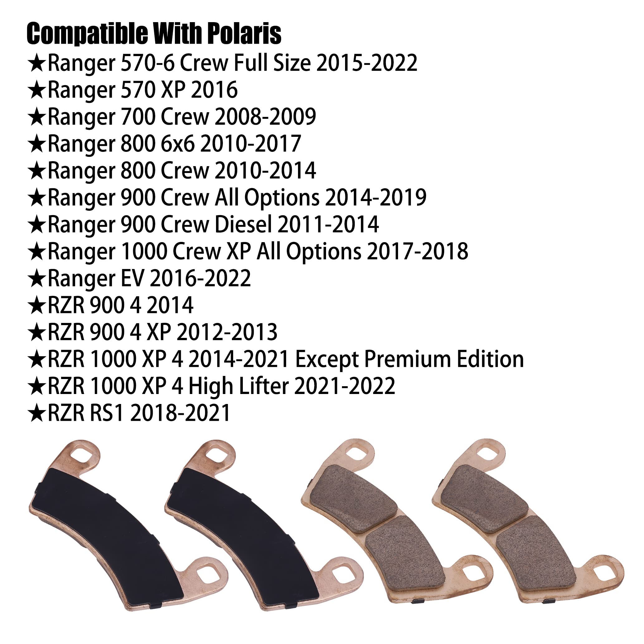 Sintered Brake Pad Front & Rear For Polaris Rzr 900 1000 4 Xp Rs1, Ranger 570 700 800 900 1000 Ev Crew Diesel 6X6, Replace #2205
