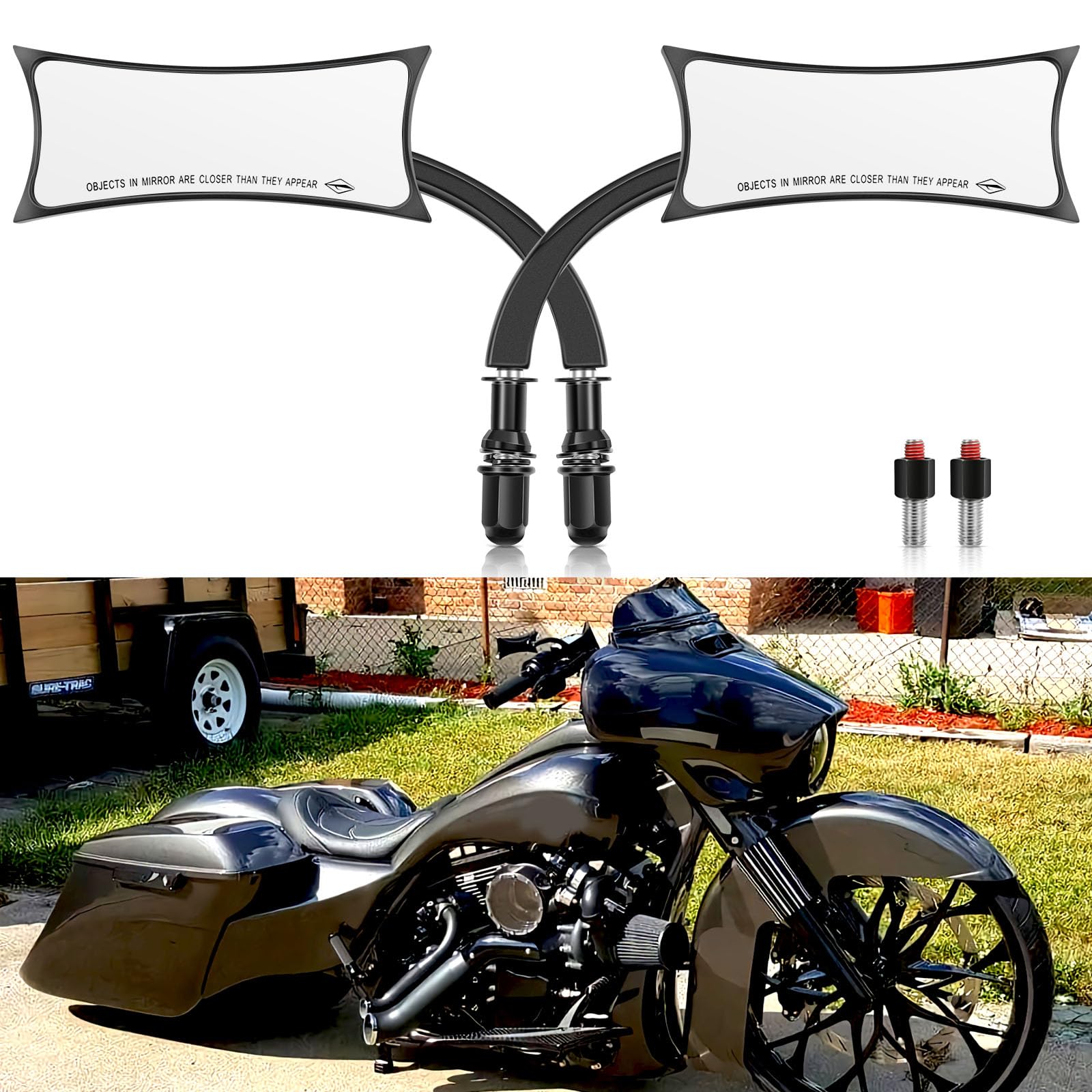 Black Sportster Mirrors For Harley Road King Street Electra Glide Road Glide Dyna Softail Rearview 1982-2018 2019 2020 (Black#4)