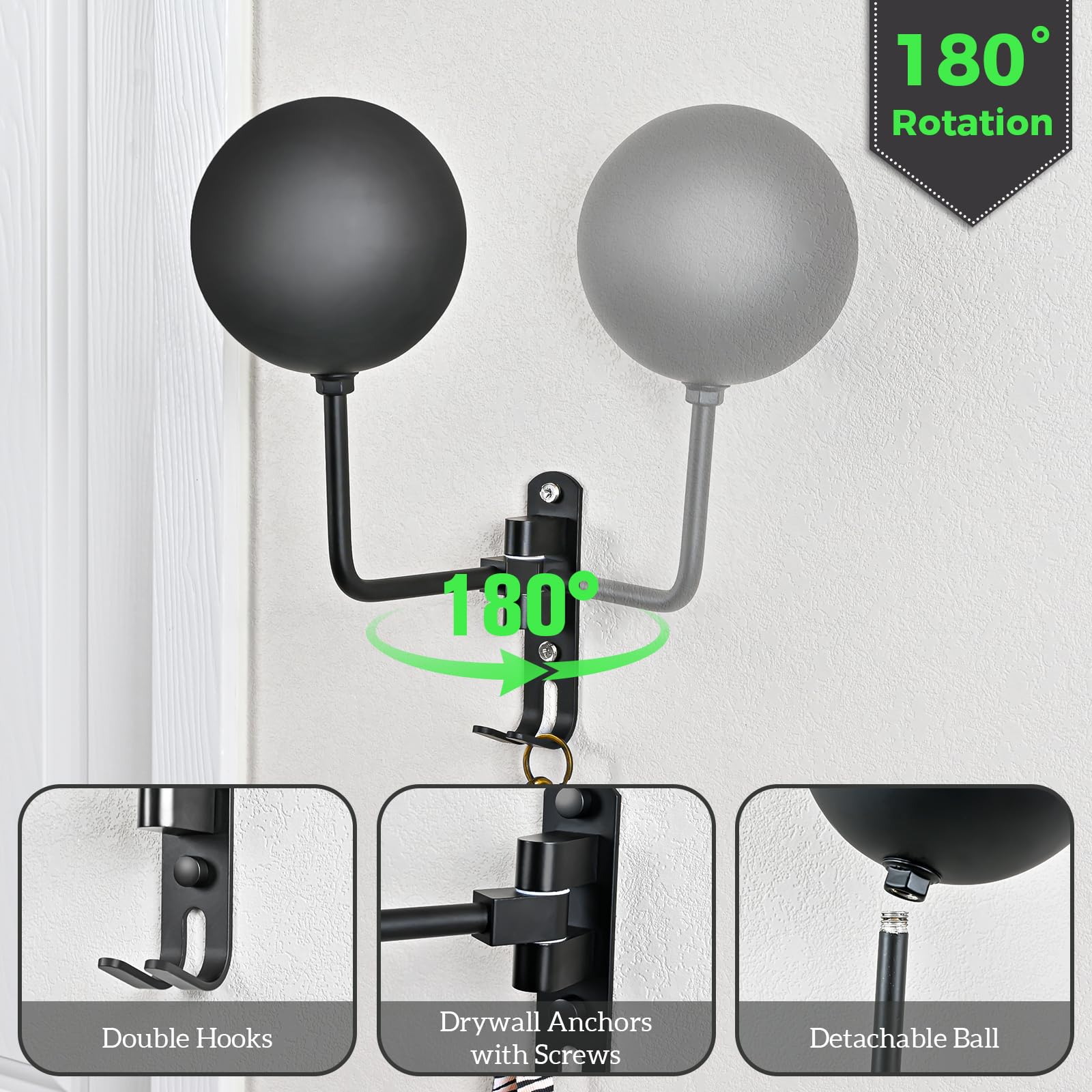 Torolle 2 Pack Motorcycle Helmet Holder Wall Mount, 180 Rotation Helmet Rack Hanger Lightweight Aluminium Alloy With Hooks For R