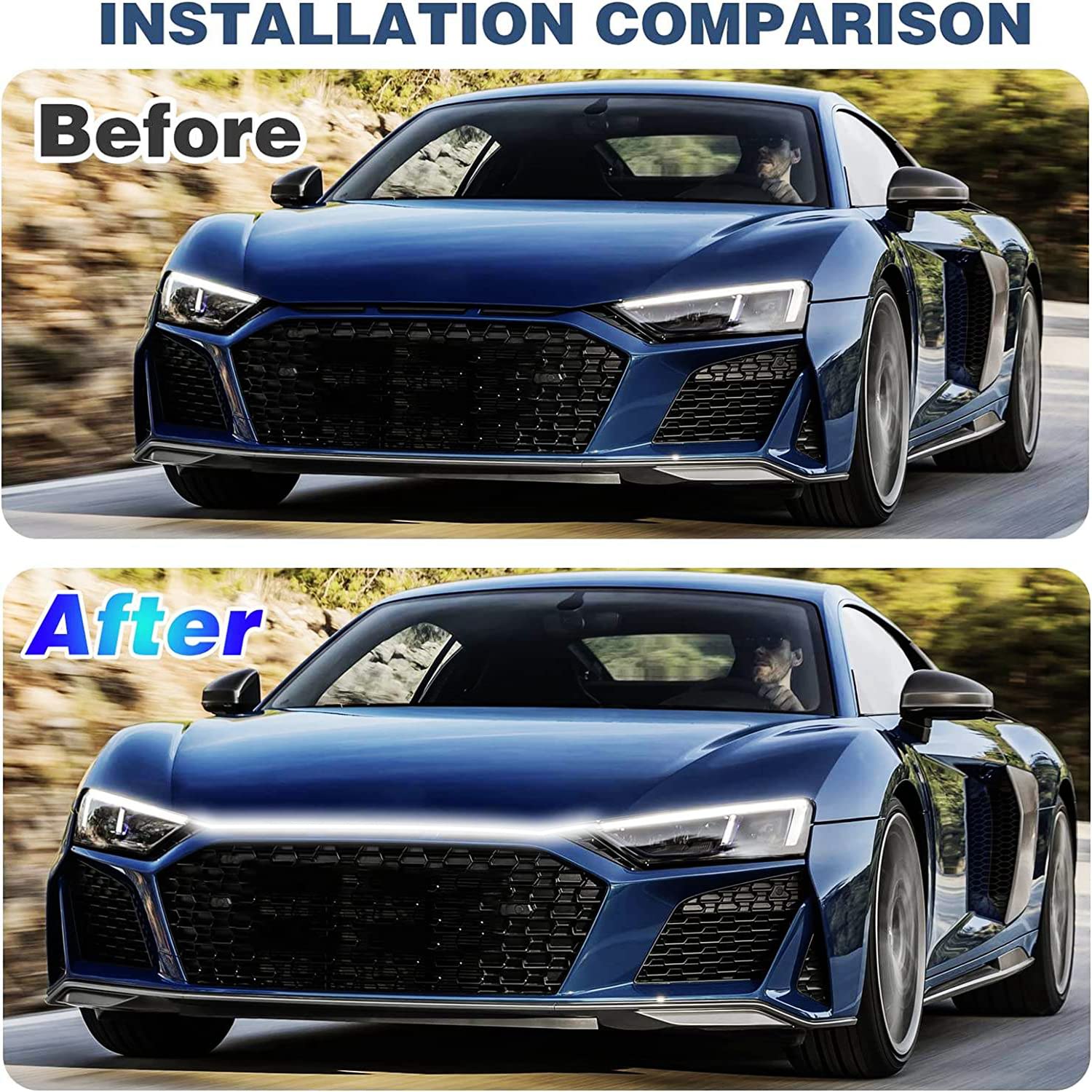 Car Led Hood Light Strip, 70 Inch 12V Flexible Waterproof Daytime Running Lights For Car, Universal Engine Cover Decoration Acce