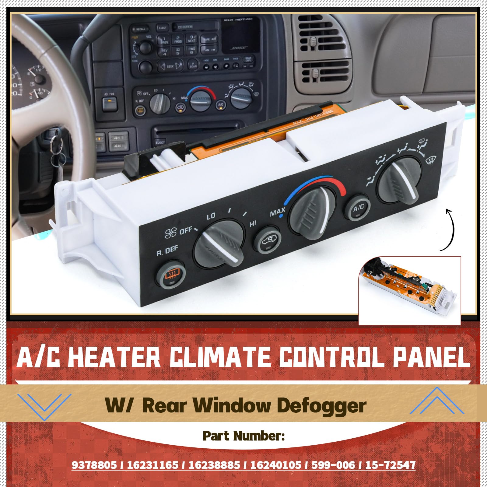 599-006 Heater Climate Control Panel Module A/C Climate Control Module with Rear Window Defogger Switch Compatible with Chevy Su