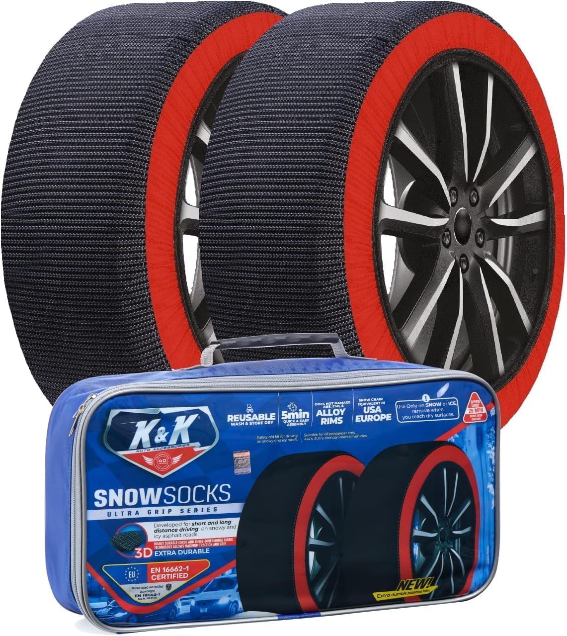 K&K Auto Accessories Snow Socks for Tires - Pro Series for Ultimate Grip Alternative for Tire Snow Chain - Snow Traction Device 