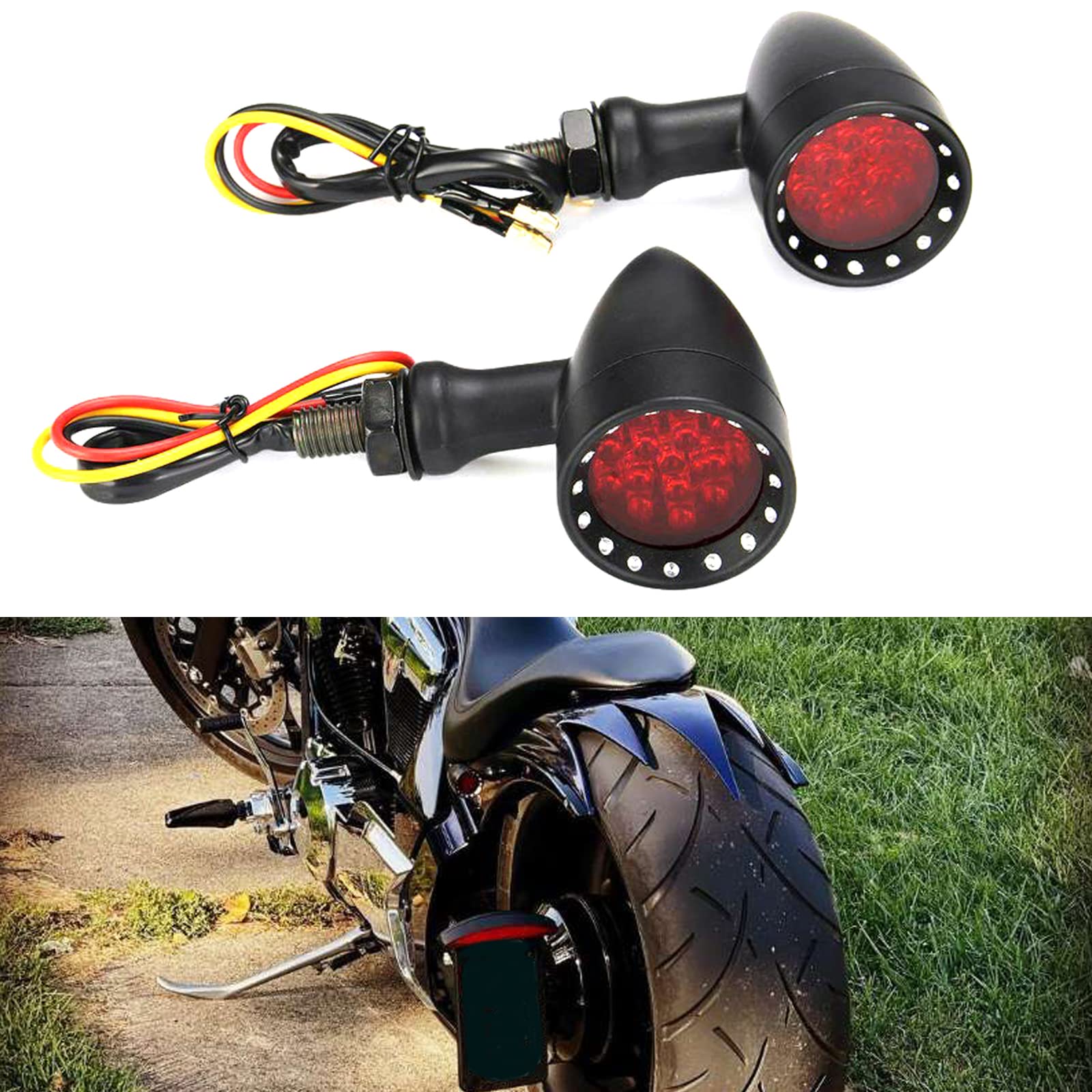 Miss Moly Bobber Cafe Motorcycle Led Black Bullet Red Brake Blinker Turn Signal Tail Light