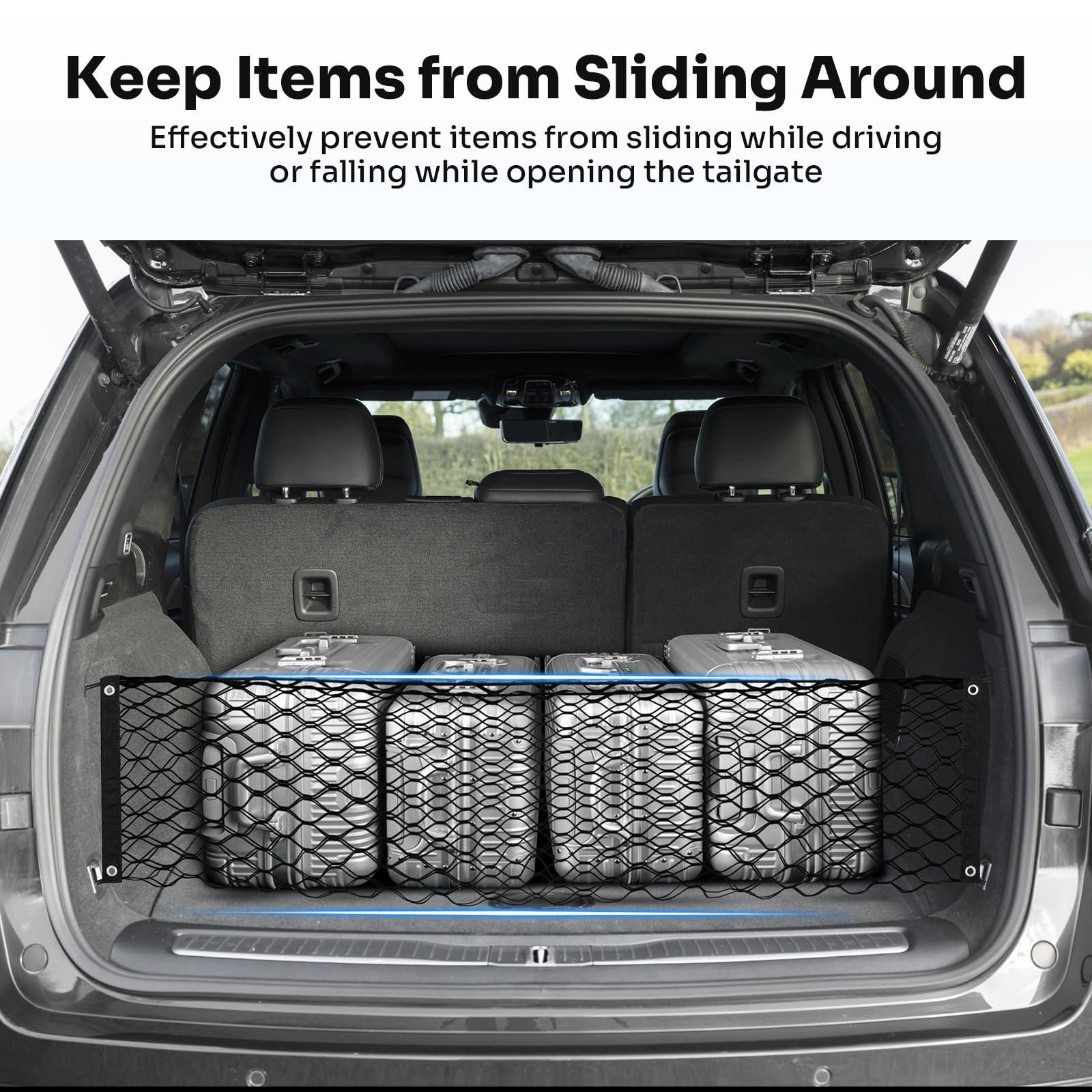 Canvcle Trunk Cargo Net for 2021-2025 Jeep Grand Cherokee L (7 Seats) Accessories Envelope Style Mesh Trunk Net Organizer and St