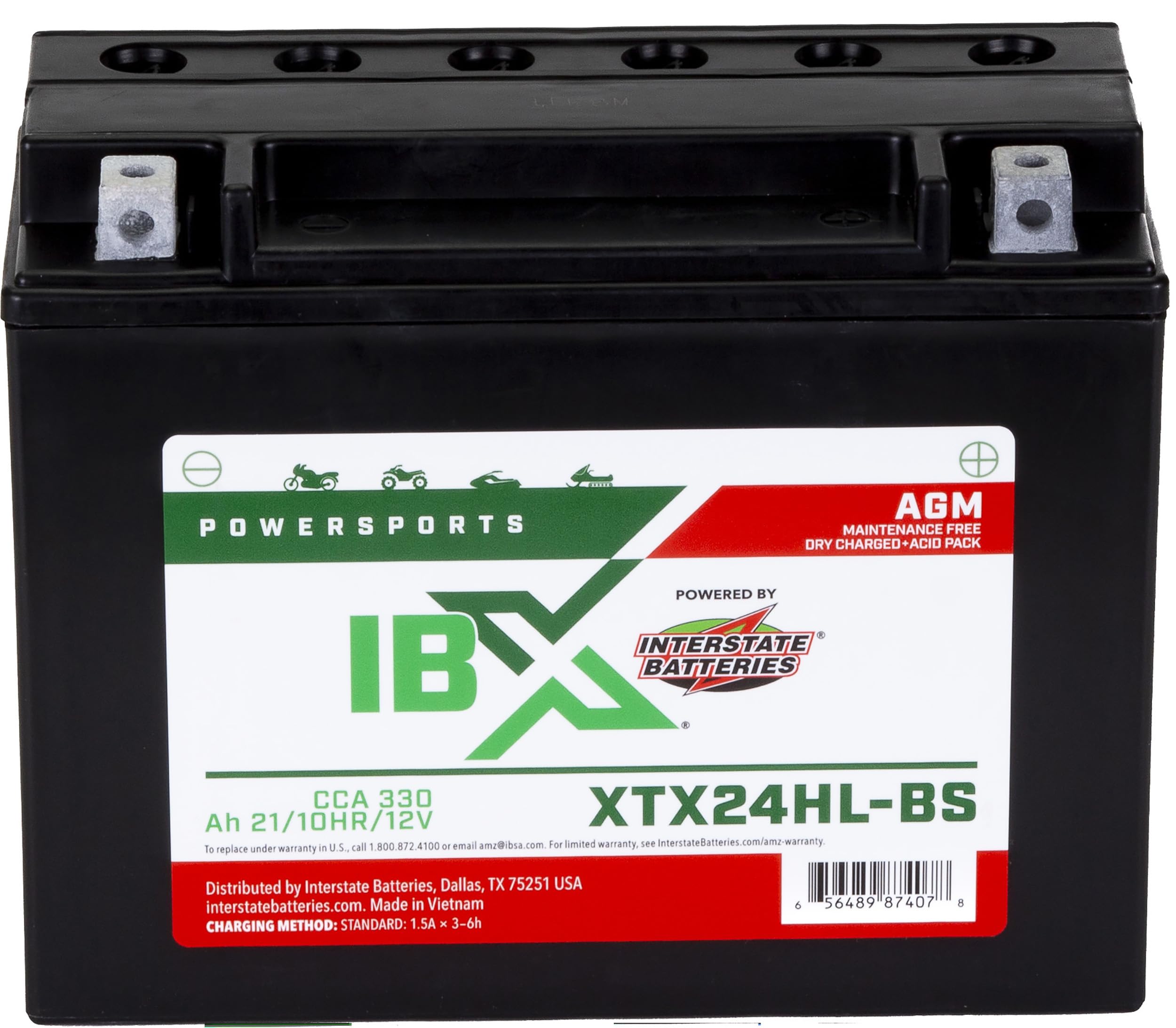 Interstate Batteries Ytx24Hl-Bs 12V 21Ah Powersports Battery 330Cca Agm Rechargeable Replacement Battery For Arctic Cat, Brp, Ya