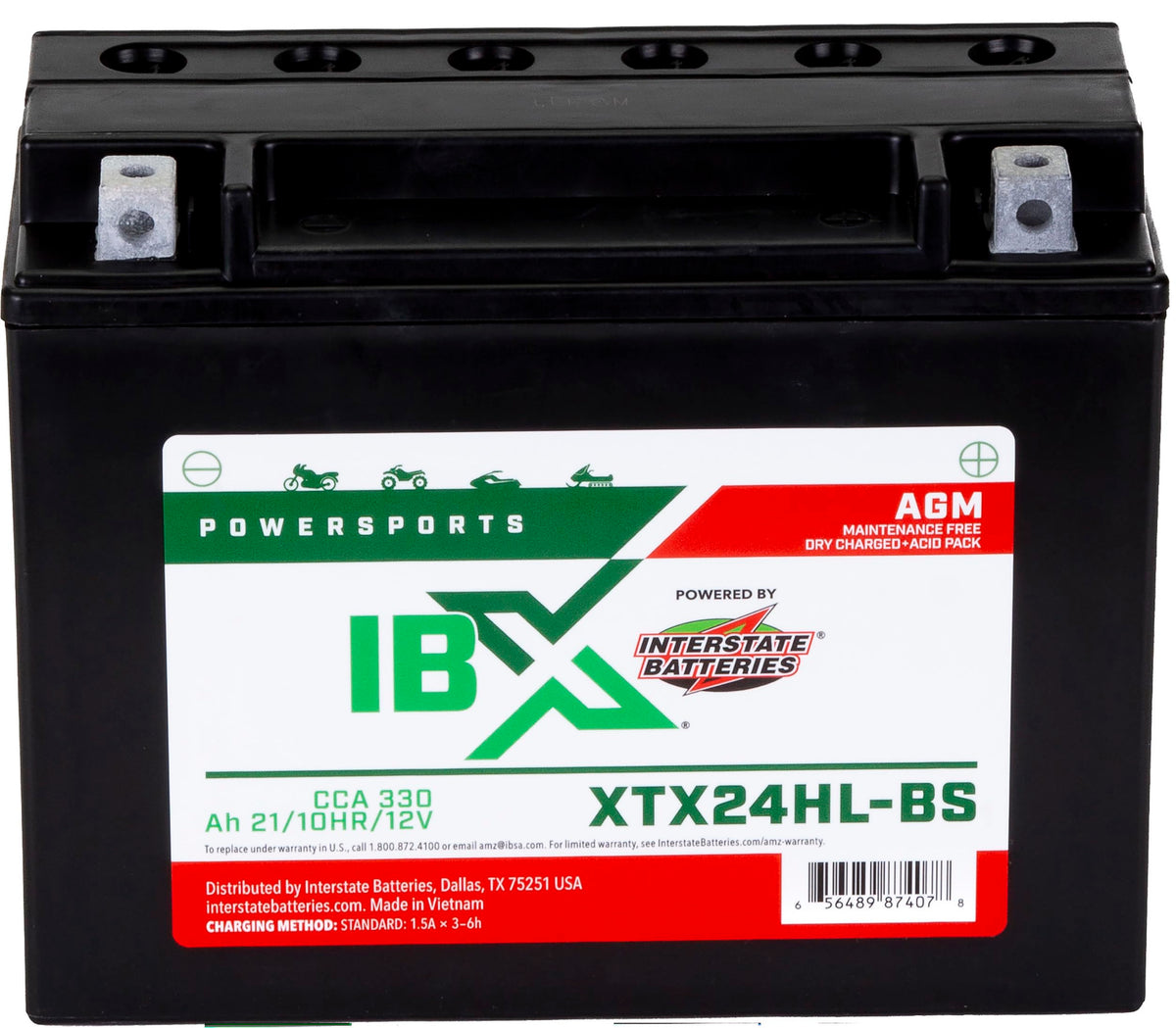 Interstate Batteries Ytx24Hl-Bs 12V 21Ah Powersports Battery 330Cca Agm Rechargeable Replacement Battery For Arctic Cat, Brp, Ya