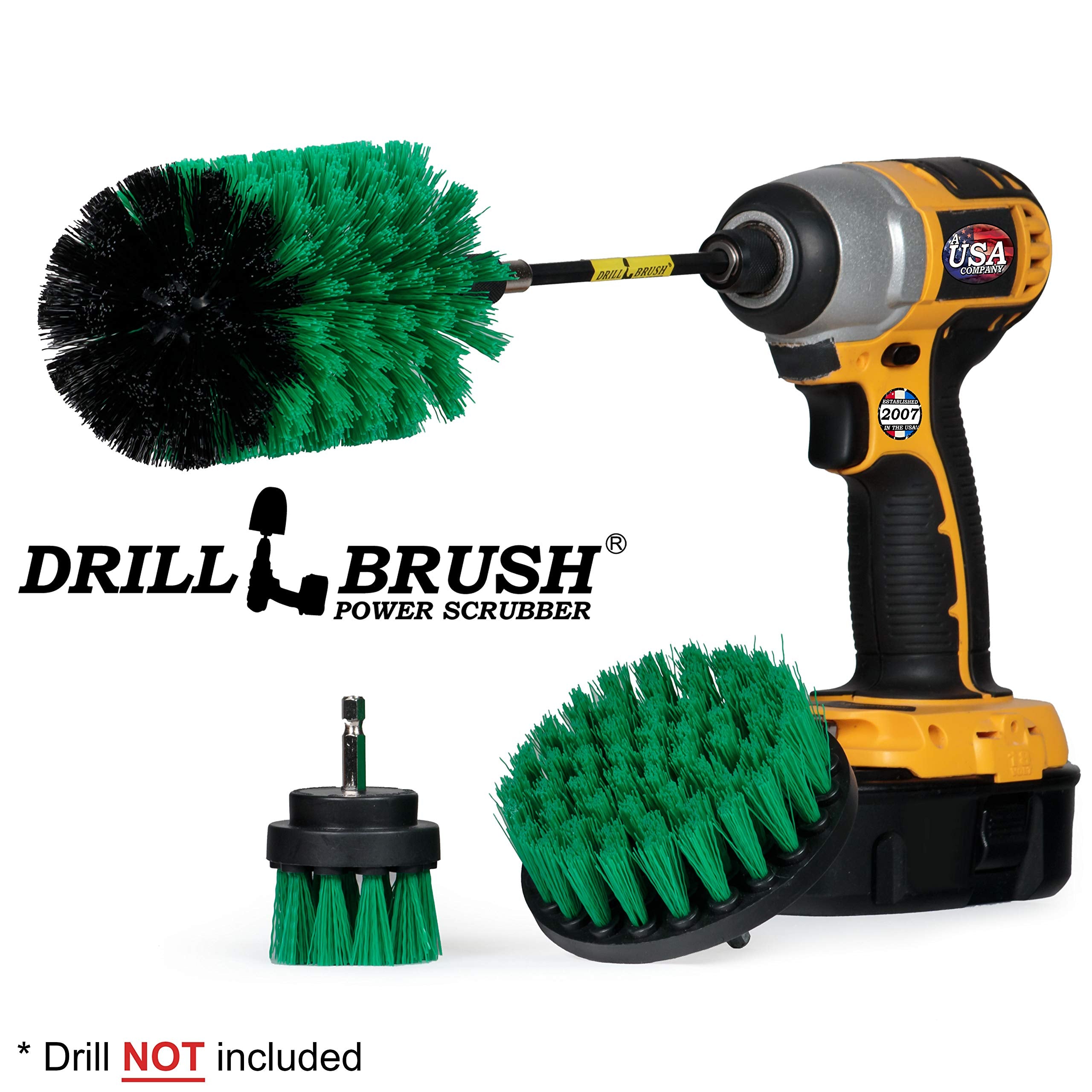 Drill Brush Power Scrubber By Useful Products - Drillbrush Green Kitchen Drill Brushes With Long Reach Extender - Drill Brush Ex