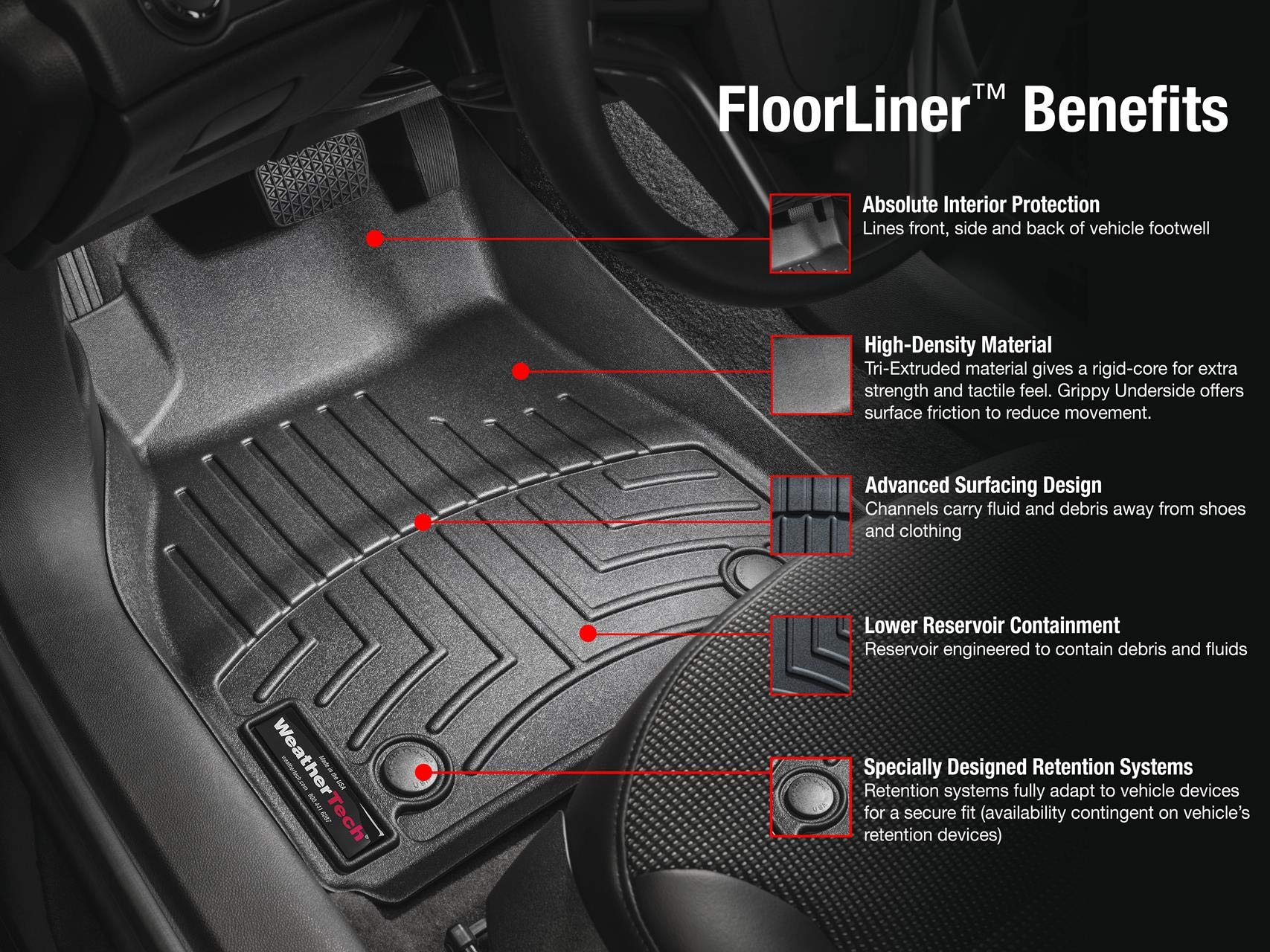 WeatherTech Custom Fit FloorLiners for Audi Q7-1st Row (441511), Black