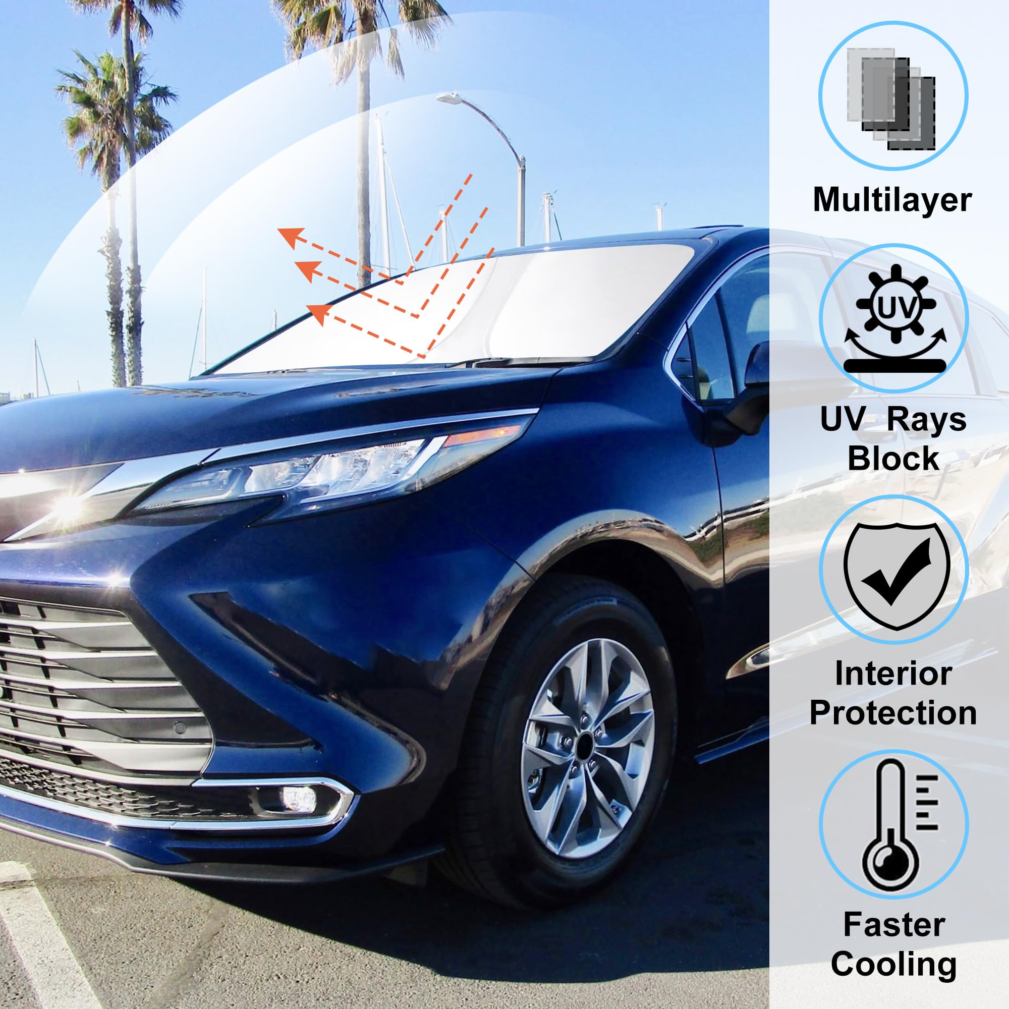 Windshield Sun Shade Fit For 2021 2022 2023 2024 2025 Toyota Sienna Mini Van Accessories Front Window Sunshade Keep Your Car Coo