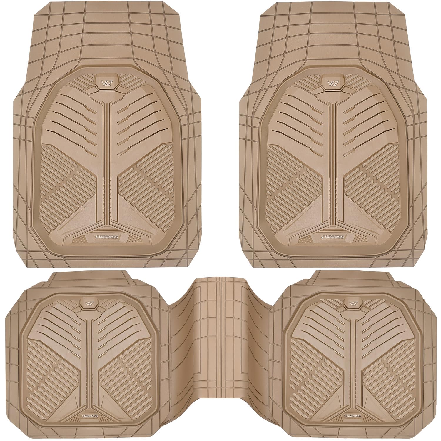 Car Pass Heavy Duty Rubber Car Mats, Deep Dish Car Floor Mats Full Set, Universal All Weather Automotive Mats 3 Pieces Trim To F