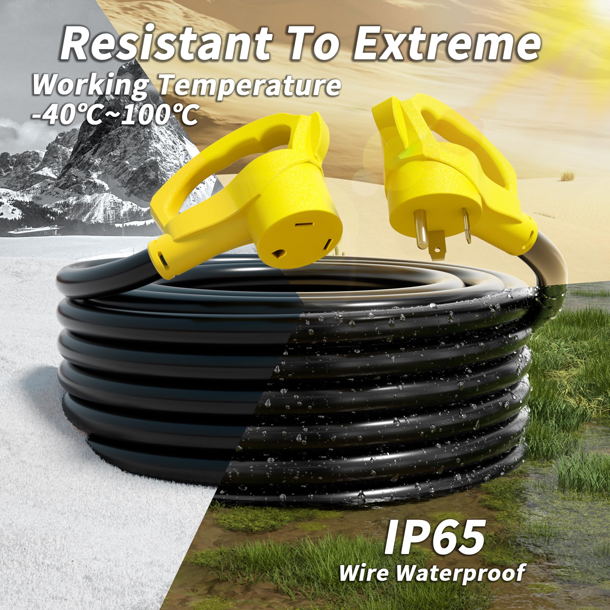 Plugsaf 50 Ft 30 Amp Rv Extension Cord Outdoor With Grip Handle, Flexible Heavy Duty 10/3 Gauge Stw Rv Power Cord Waterproof Wit