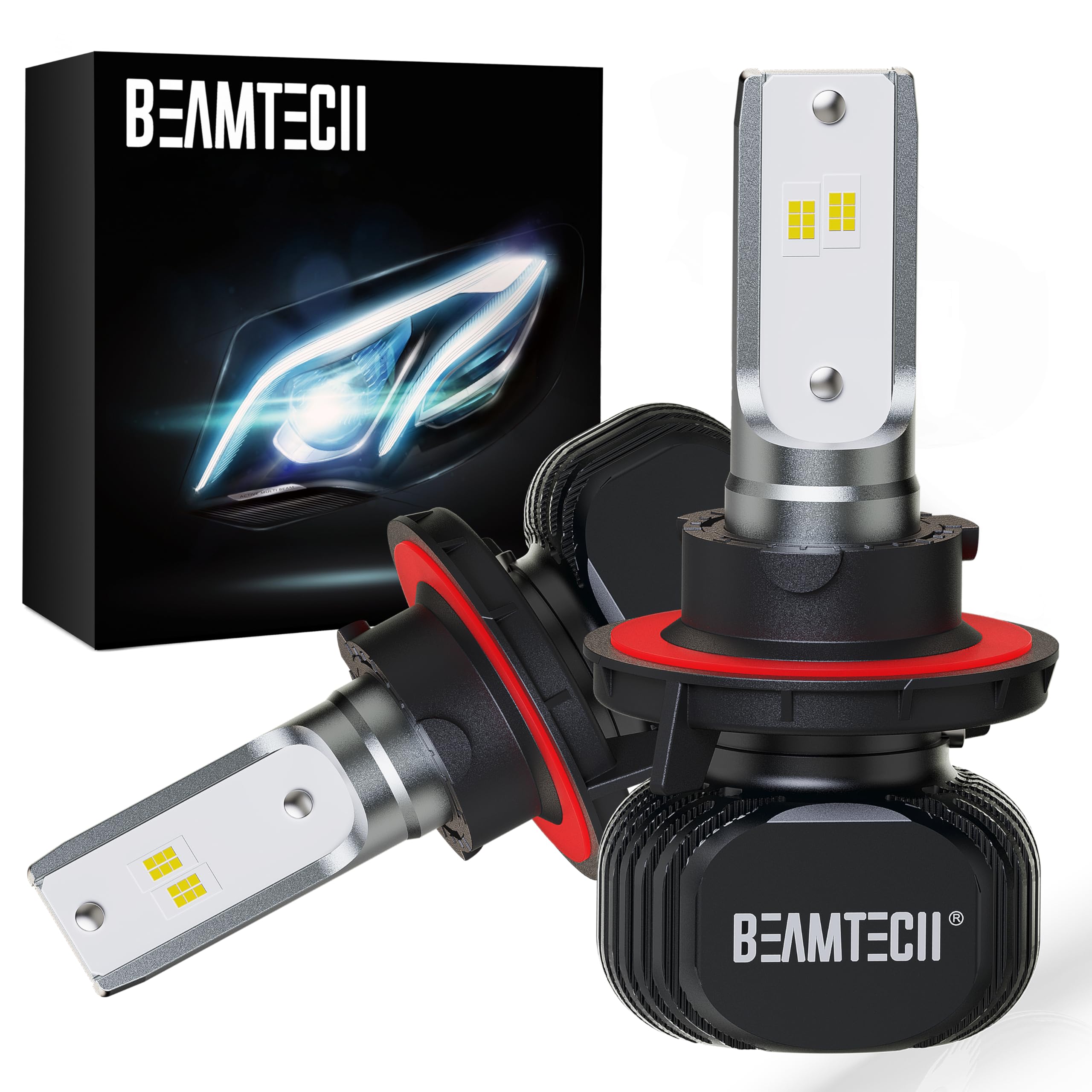 Beamtech H13 Bulbs, S1 Series 9008 Fog Lights, 300% Brighter 6500K White, 2 Bulbs