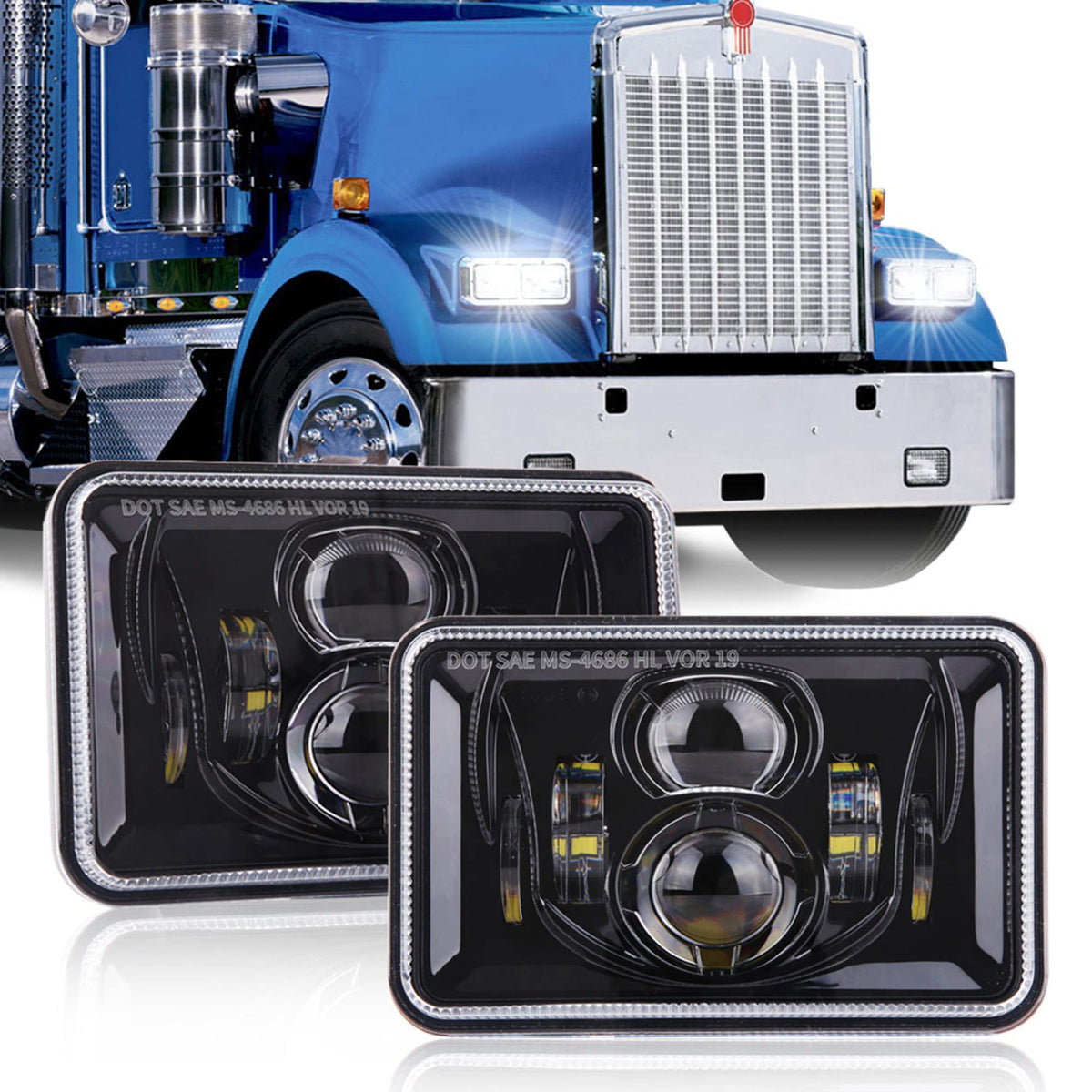 Z-Offroad 2Pcs 60W 4X6 Led Headlights Dot Approved H4656 H4651 H4652 H4666 H6545 Sealed Beam Rectangular Headlamp For Freightlin
