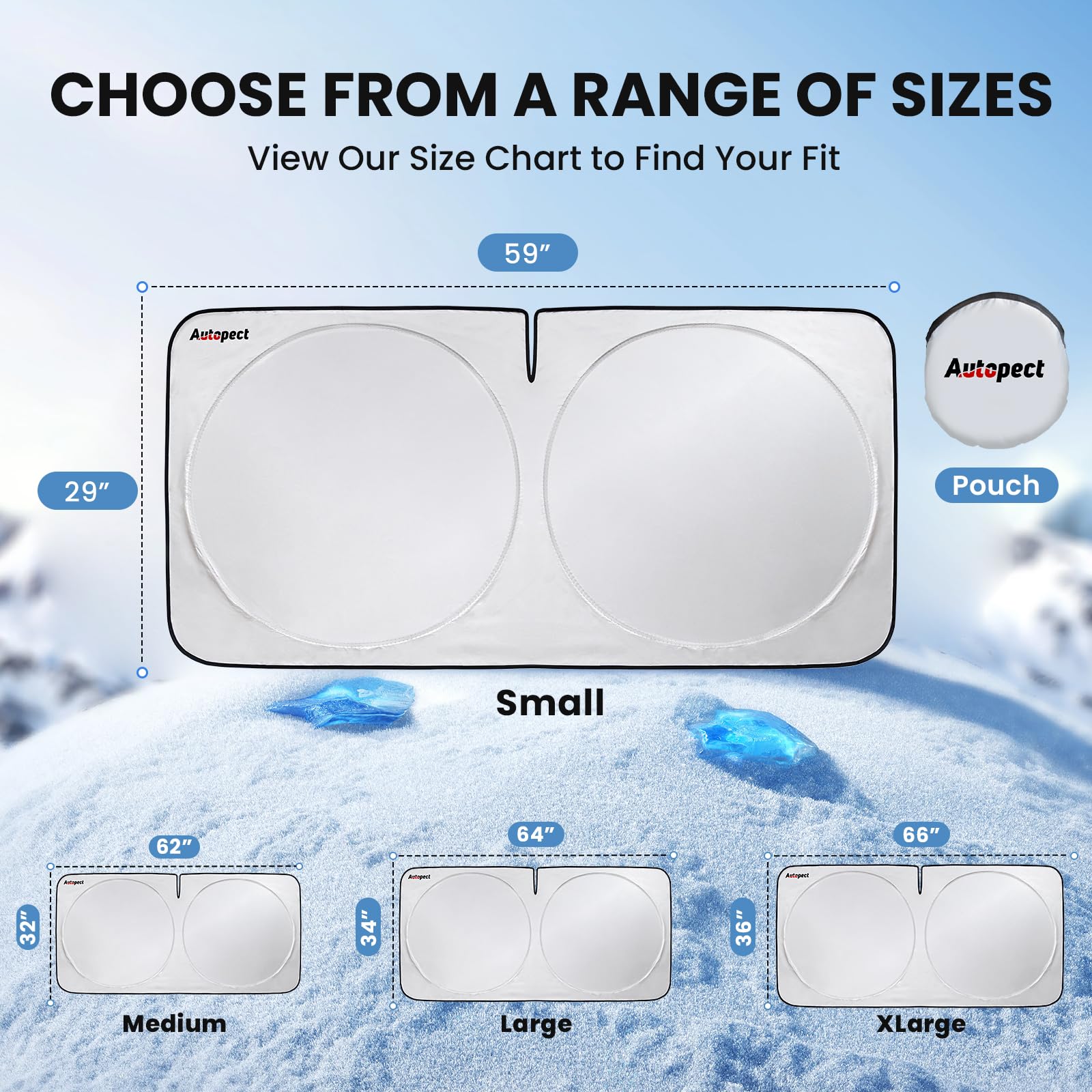 Autopect Car Windshield Sun Shade, Foldable Sun Blocker For Car, Truck, Suv Automotive Interior Sun Protection, Reflective Shade For Front Windshield With Mirror Cut-Out Keeps Car Cool (Small)