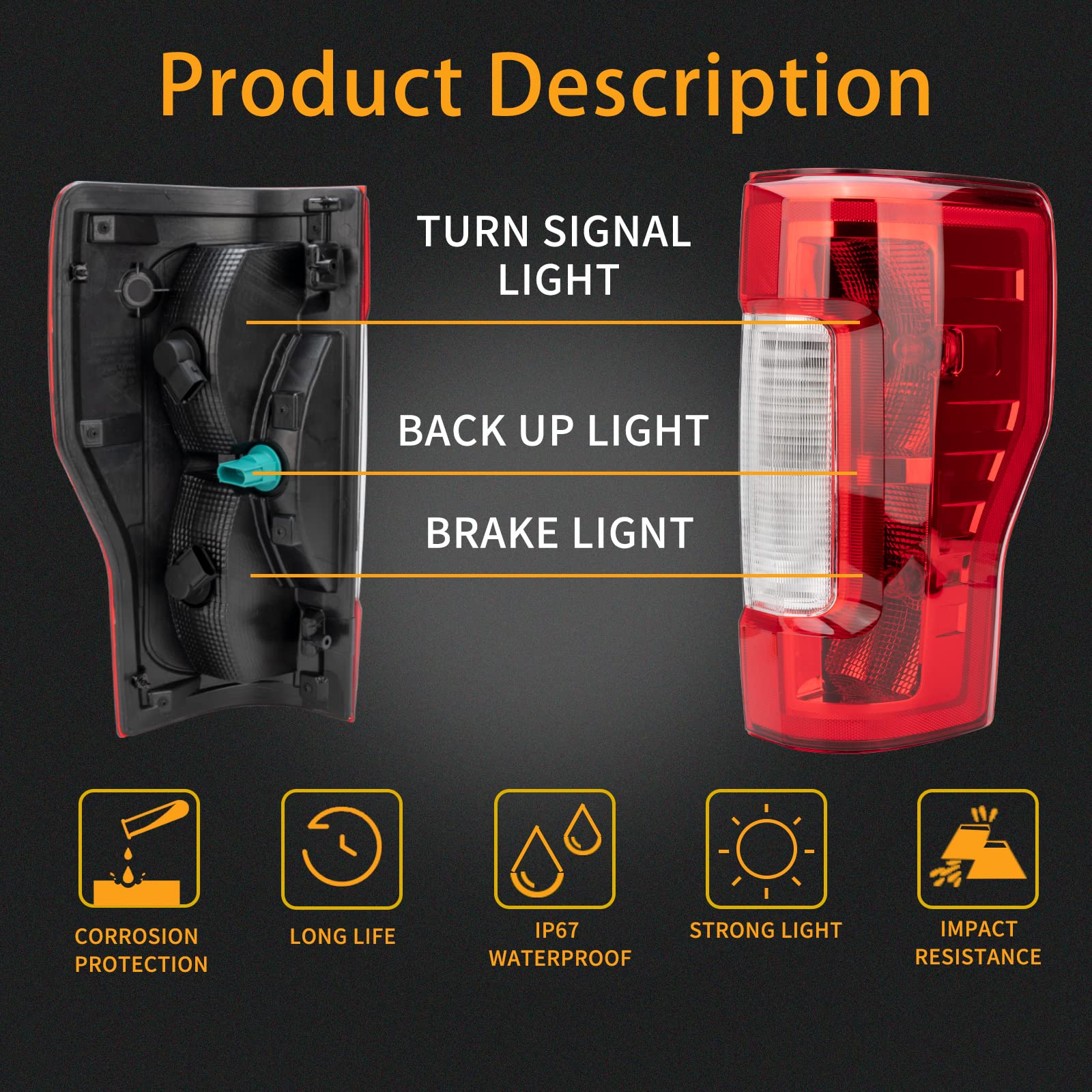 Left Driver Side Rear Tail Light Assembly Compatible With 2017-2019 Ford F-250 F-350 Super Duty Tail Light Rear Brake Lamps Repl