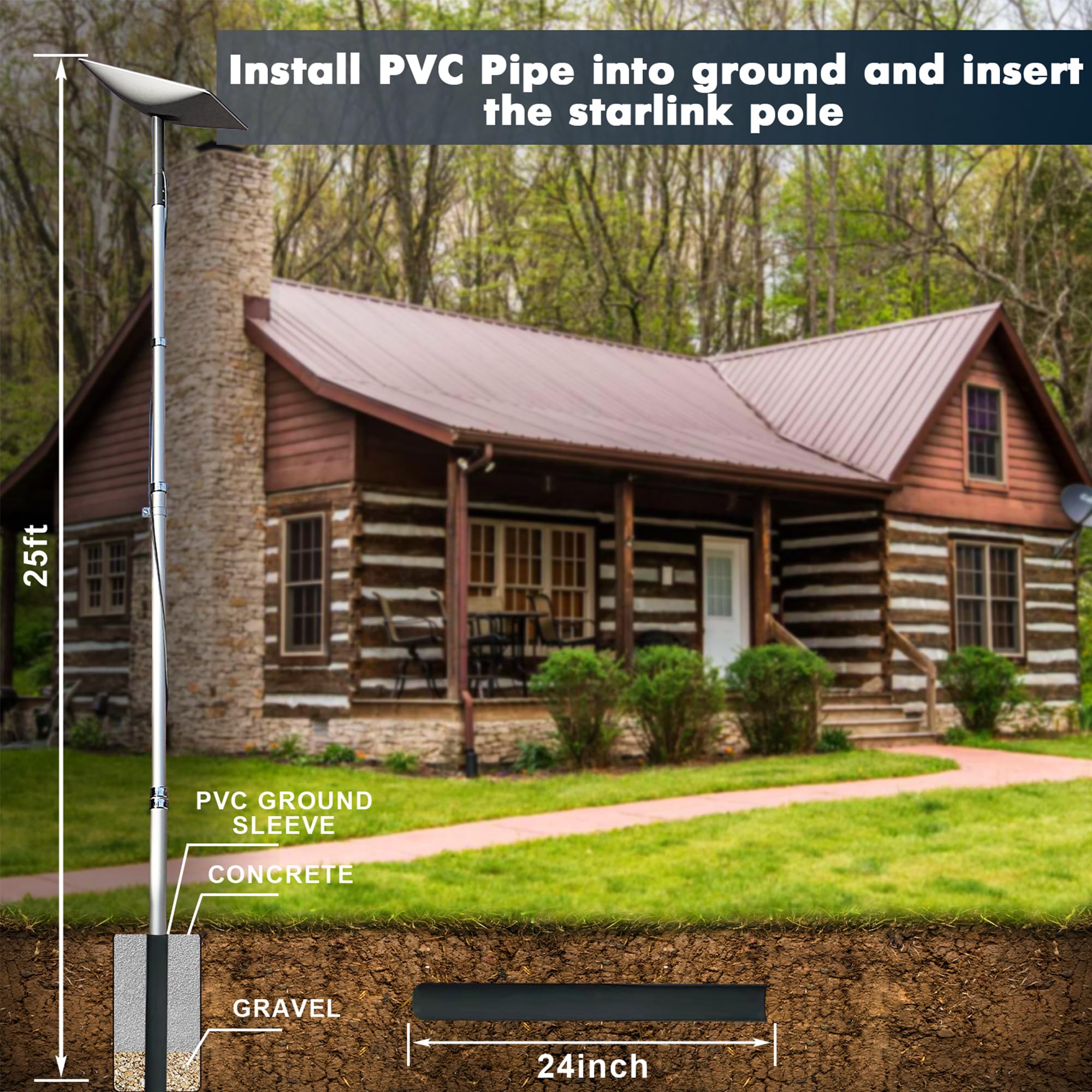 Eez Rv Products Telescopic Pole With Starlink Adaptor (For V2) 25'' For Cabins And Beach House