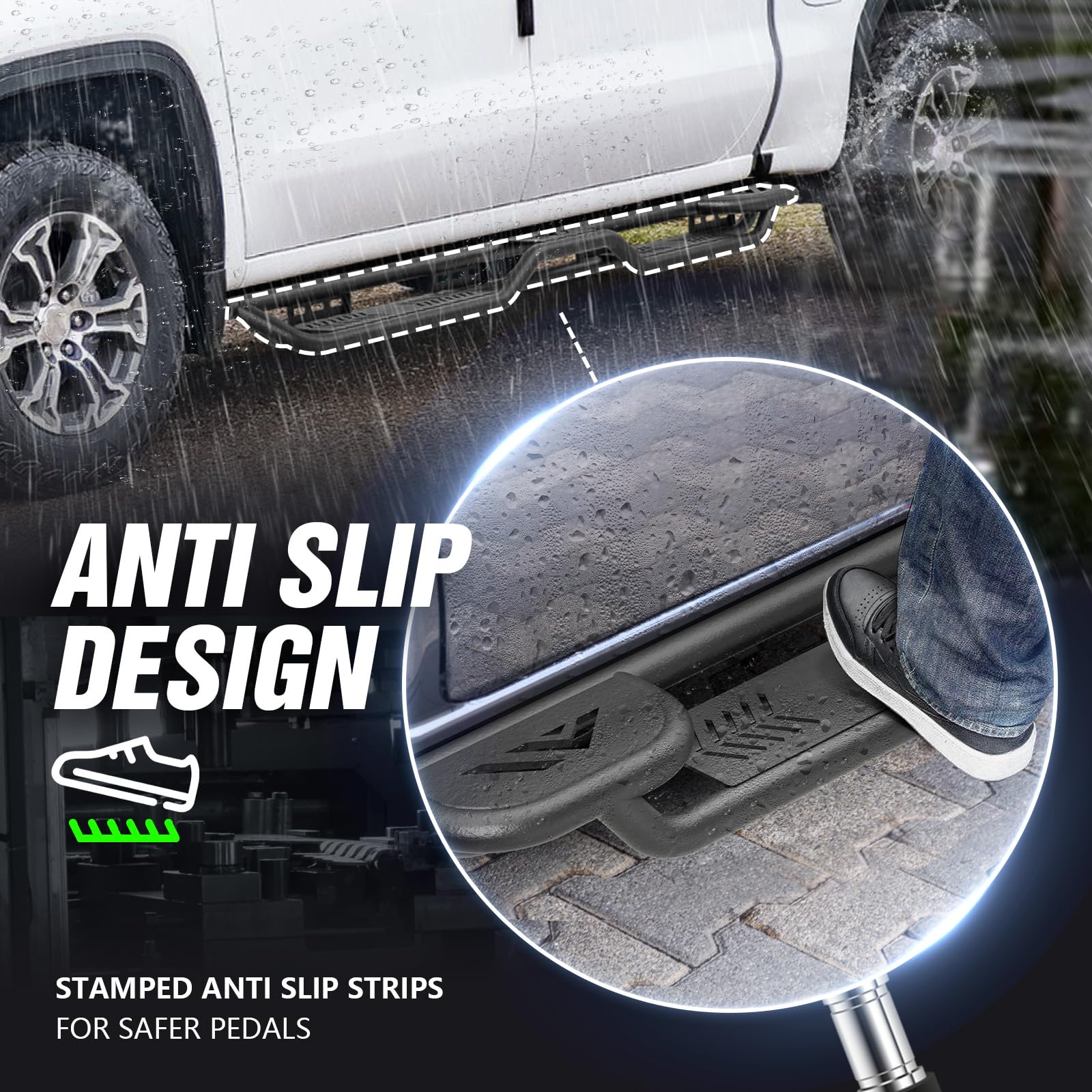 Yzona Two Raised Step, Crew Cab Running Boards Compatible With 2019-2025 Chevy Silverado & Gmc Sierra 1500, 2020-2025 Chevrolet