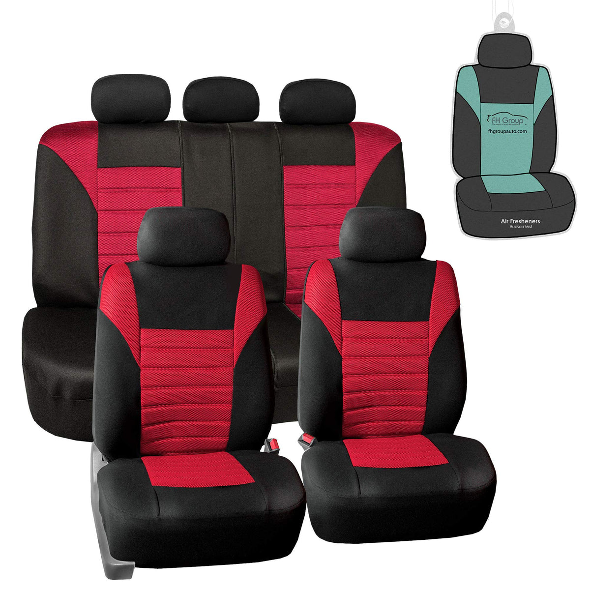 Fh Group Automotive Car Seat Covers Full Set Premium 3D Air Mesh Red And Black Seat Covers, Airbag Compatible And Split Bench Co