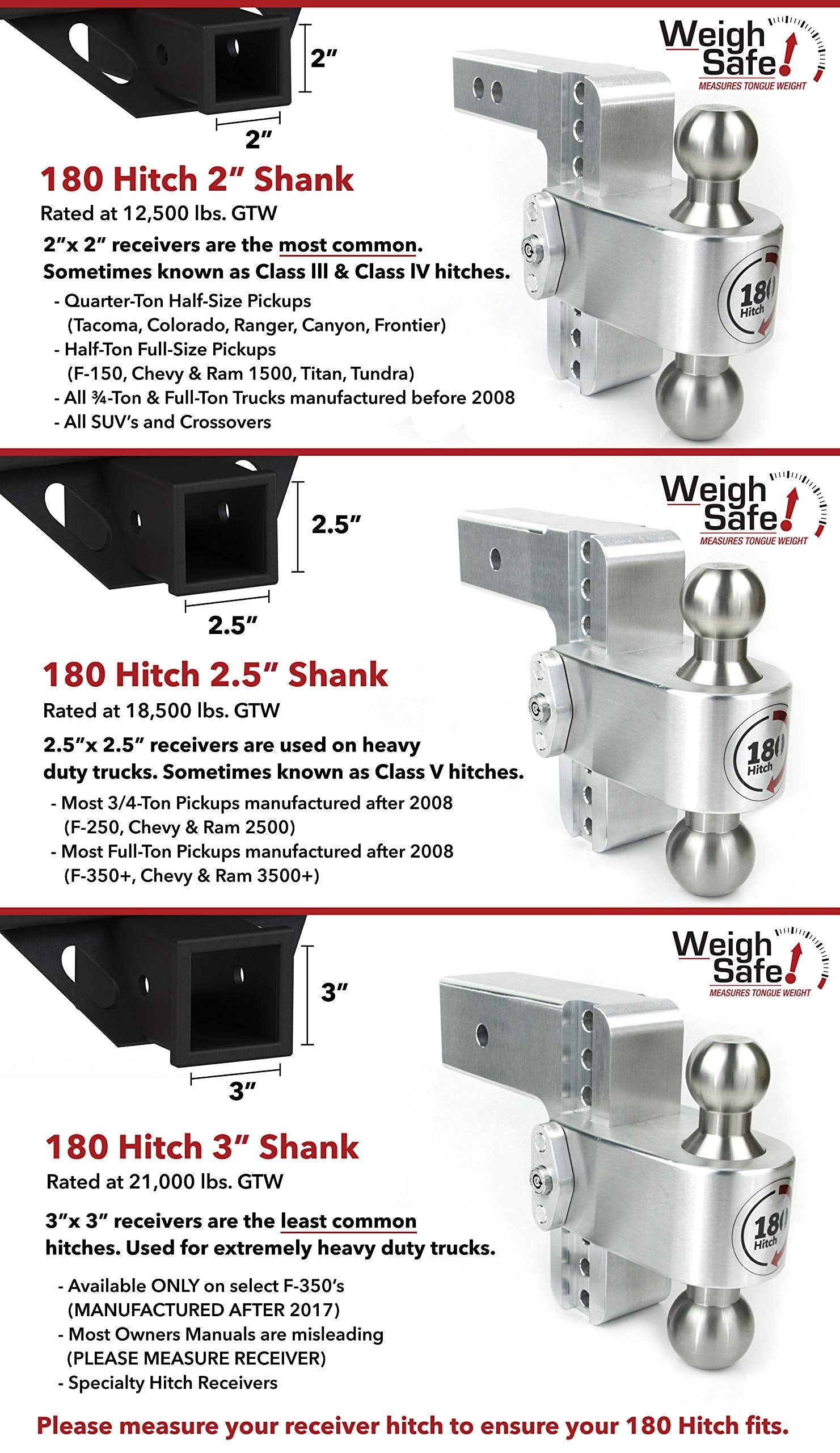 Weigh Safe Adjustable Trailer Hitch Ball Mount, 10'' Adjustable Drop Hitch For 3'' Receiver W/ 2 Pc Keyed Alike Lock Set, Heavy