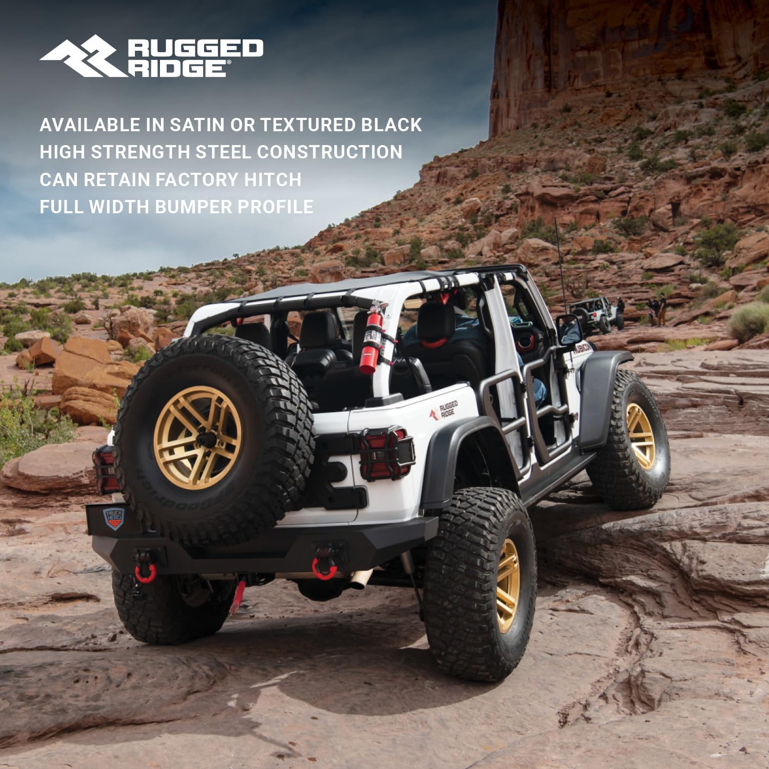 Rugged Ridge Spartan Bumper, Rear | Full-Width, Steel, Smooth Black | 11548.80 | Fits 2007-2018 Jeep Wrangler Jk