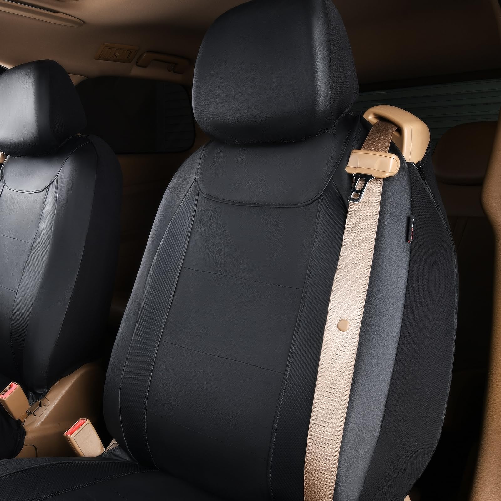 Flying Banner car seat Covers Quality Carbon Fiber Air Mesh Fabric Sport Low High Back Bucket Back Pocket Arm Rest (2 Fronts-Low