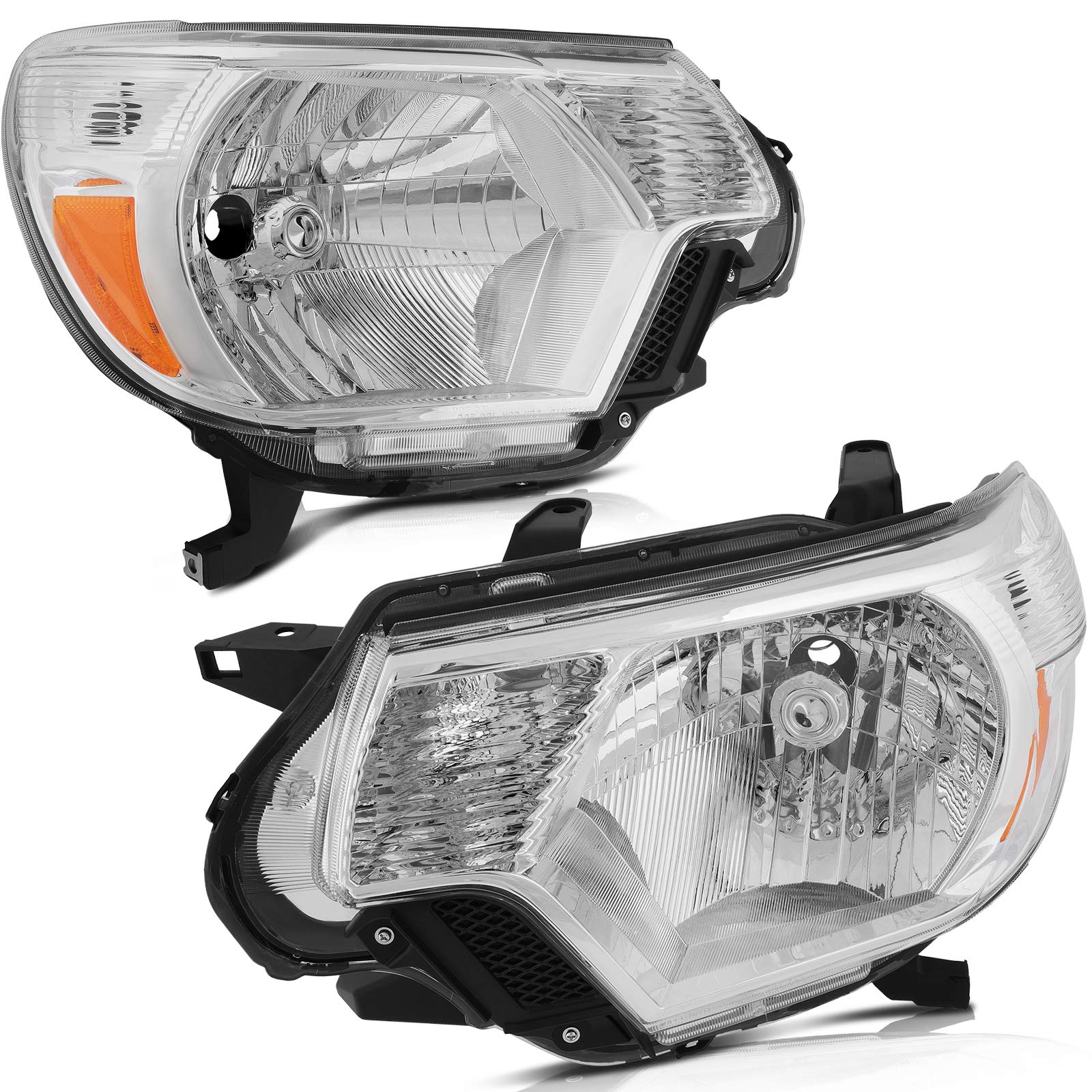 LSAILON Fit For Toyota Tacoma 2012-2015 Headlight Assembly Chrome Housing Amber Reflector Clear Lens Driver and Passenger Side