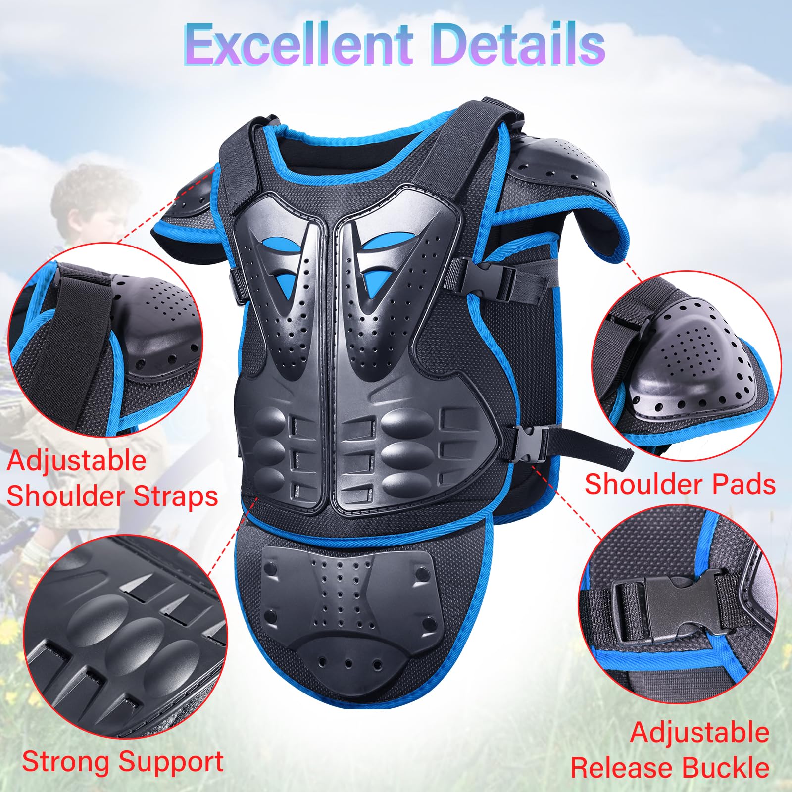 StarknightMT Upgraded Motorcycle Kids Armor Suit Dirt Bike Riding Gear Chest Elbow Knee Belly Pad Full Body Protection Set