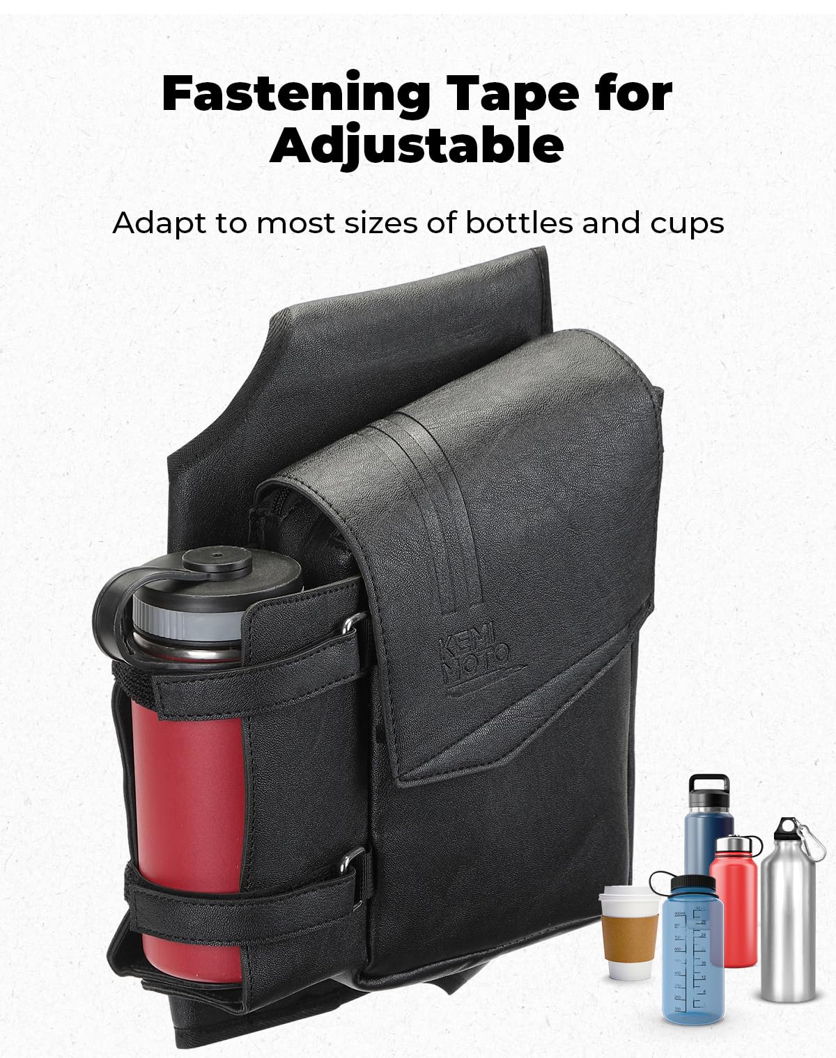 KEMIMOTO Side Saddlebag Guard Bag Organizer with Water Bottle Holder Faux Leather Compatible with Touring Road King Electra Glid