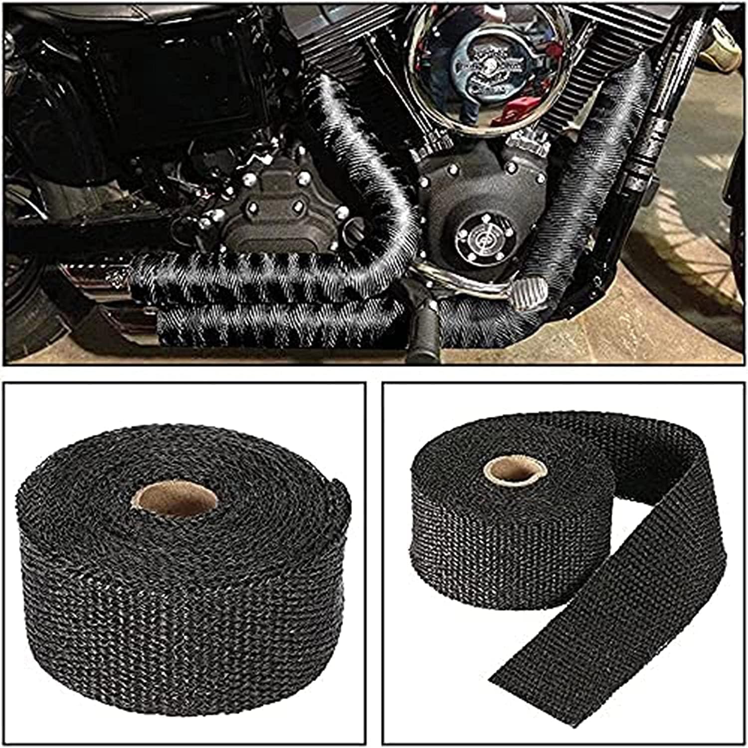 Deecam Exhaust Heat Wrap, 2'' X 16.5' Black Fiberglass Header Wrap Roll For Motorcycle Exhaust Pipe Heat Shield Muffler Tape Wit
