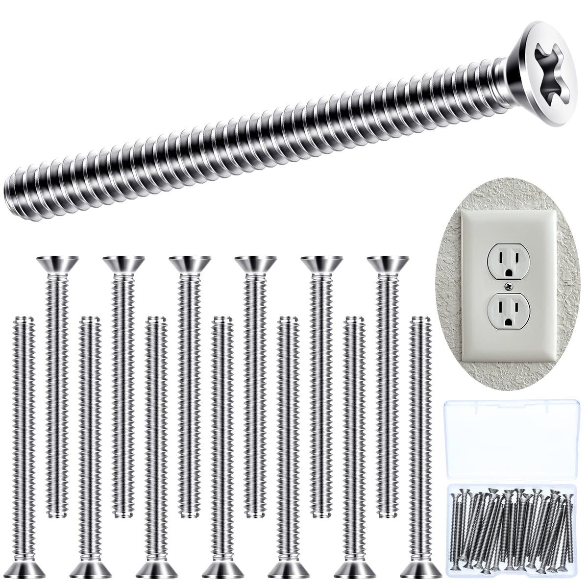 Ripeng 30 Pieces Extra Long Outlet Screws Long Electrical Outlet Screws Machine Screws Device Mounting Screws Electrical Outlet Extender For Fix Wonky And Sunken Outlets (8-32 X 1-1/2)