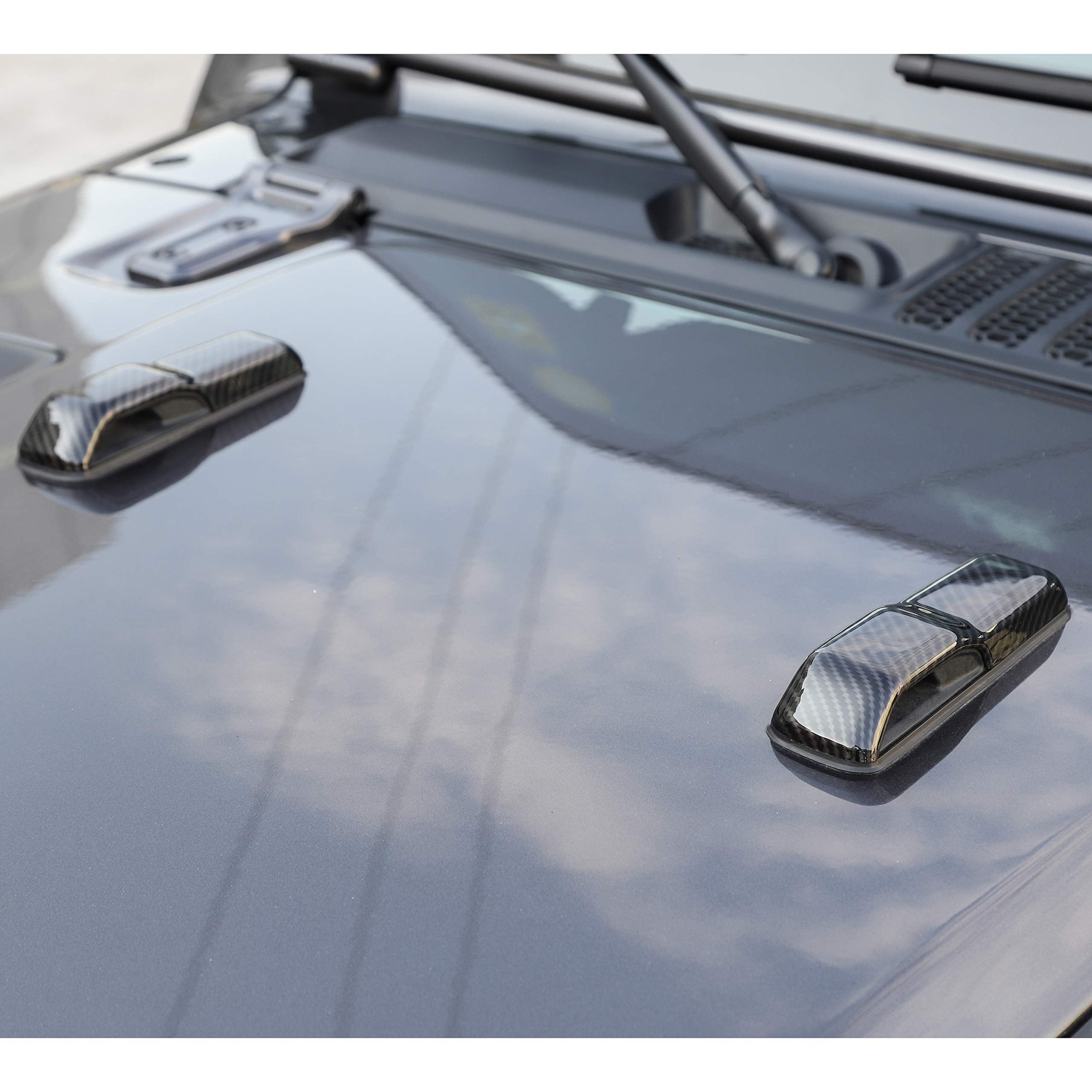CheroCar JL Engine Hood Hinge Cover Stickers for Jeep Wrangler JL & Gladiator JT, Carbon Fiber, 2018-2024, Durable ABS Material