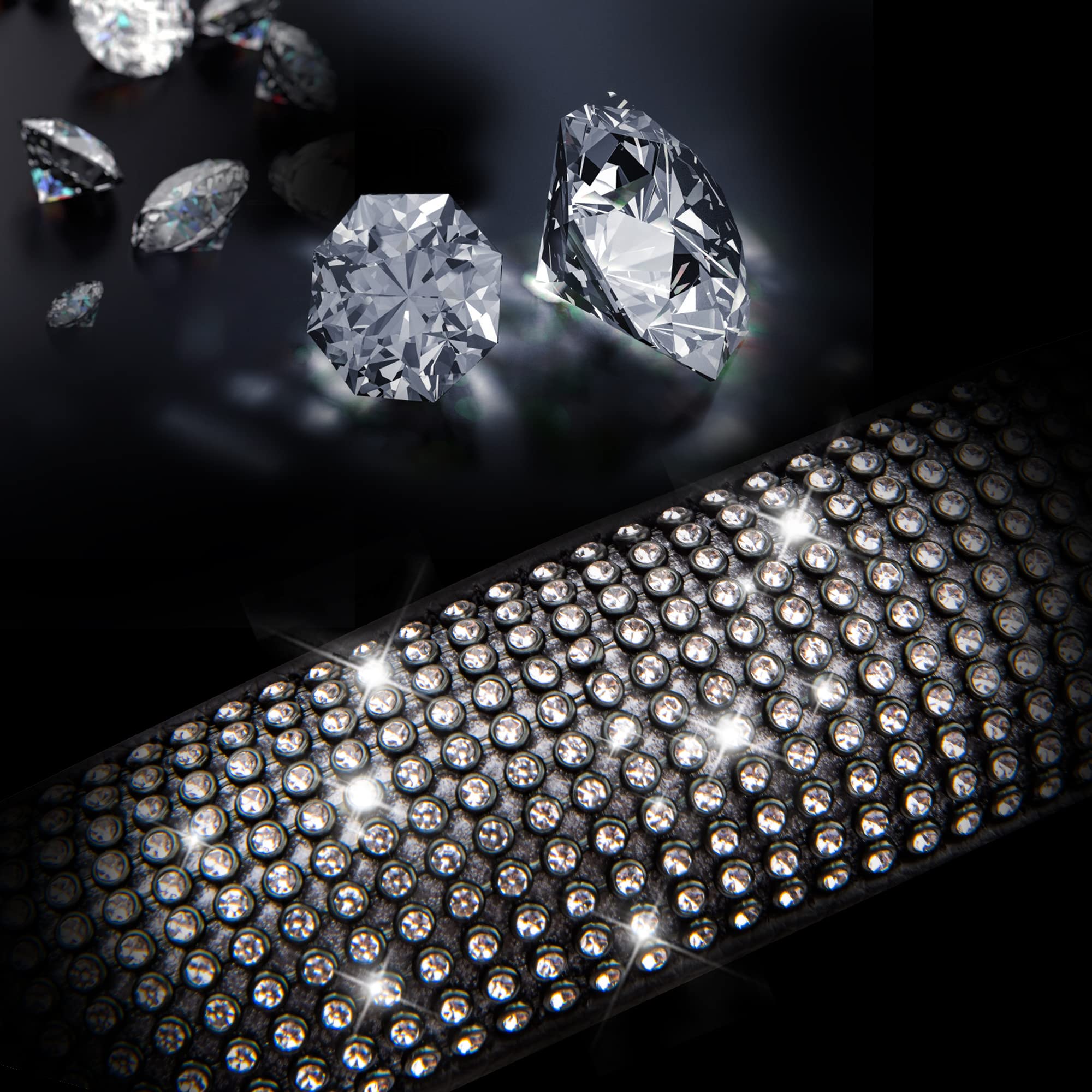 Car Pass Diamond Black Leather Steering Wheel Cover, With Bling Crystal Rhinestones Universal Fit 14'' 1/2-15'' Crystal Glitter