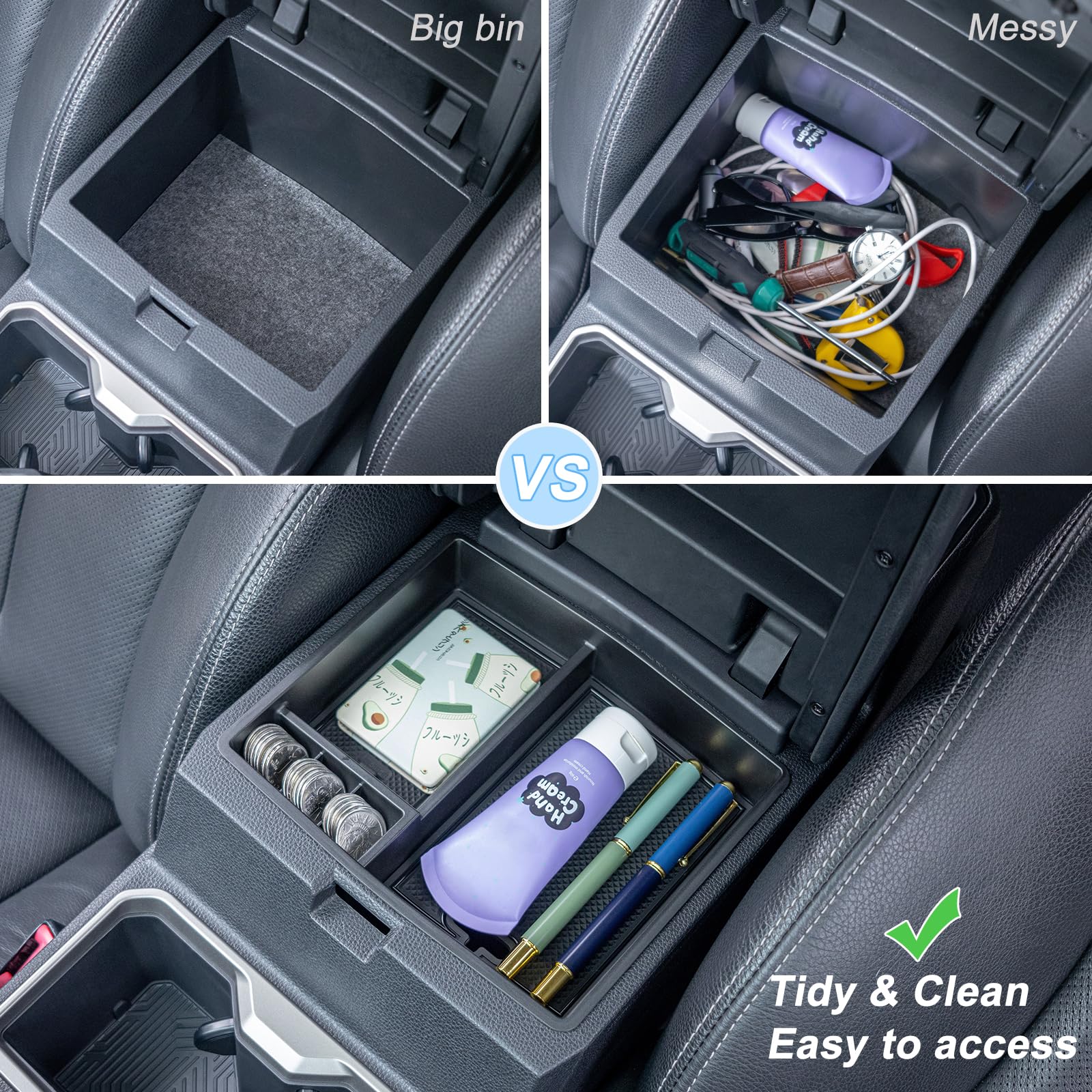 JKCOVER 2PCS Center Console Organizer Compatible with 2024 2025 Toyota Tacoma(4th Gen) Center Console Tray and Divider Storage A