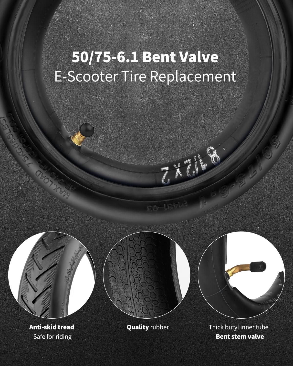 Walshen 8.5 Tire Tube with Bent Valve 50/75-6.1 for Gotrax/Xiaomi Electric Scooters - Durable Inner Tube Replacement (1 Set)