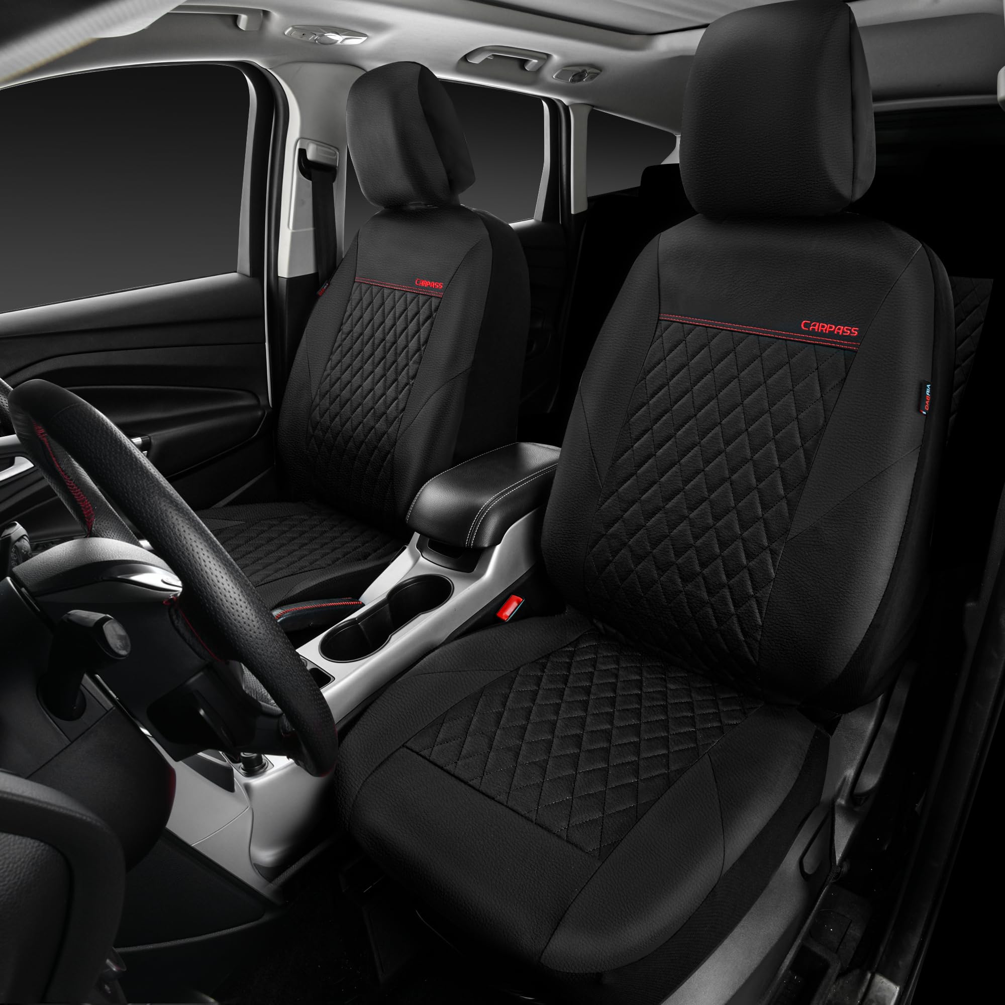 Car Pass Quilting Leather Seat Cover Two Front Seats Only, Universal Fit Automotive Front Seat Covers Waterproof Deluxe Pu Premi