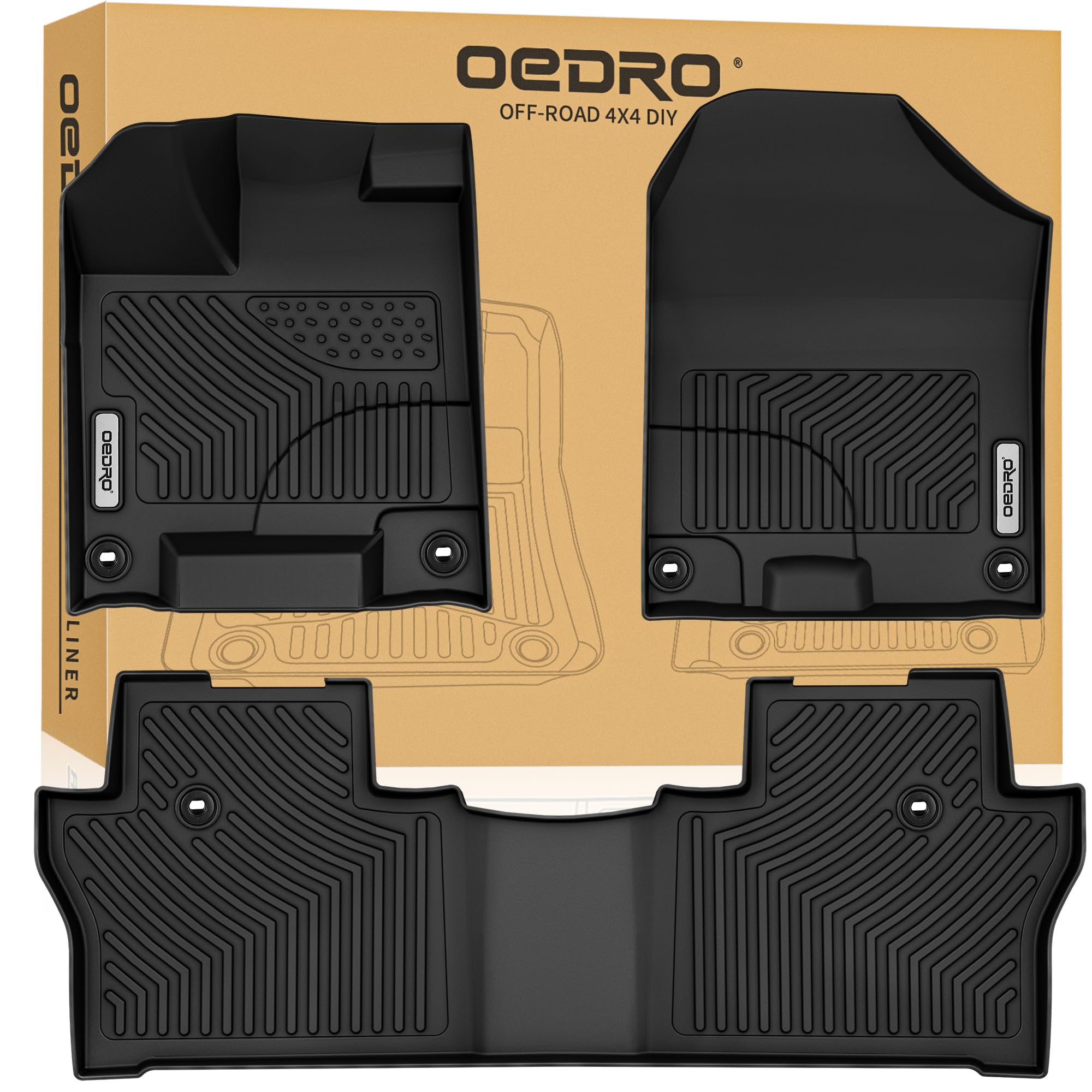Oedro Floor Mats Fit For 2016-2022 Honda Pilot,Tpe All Weather Protection Pilot Car Mats Includes 1St And 2Nd Row: Front, Rear,