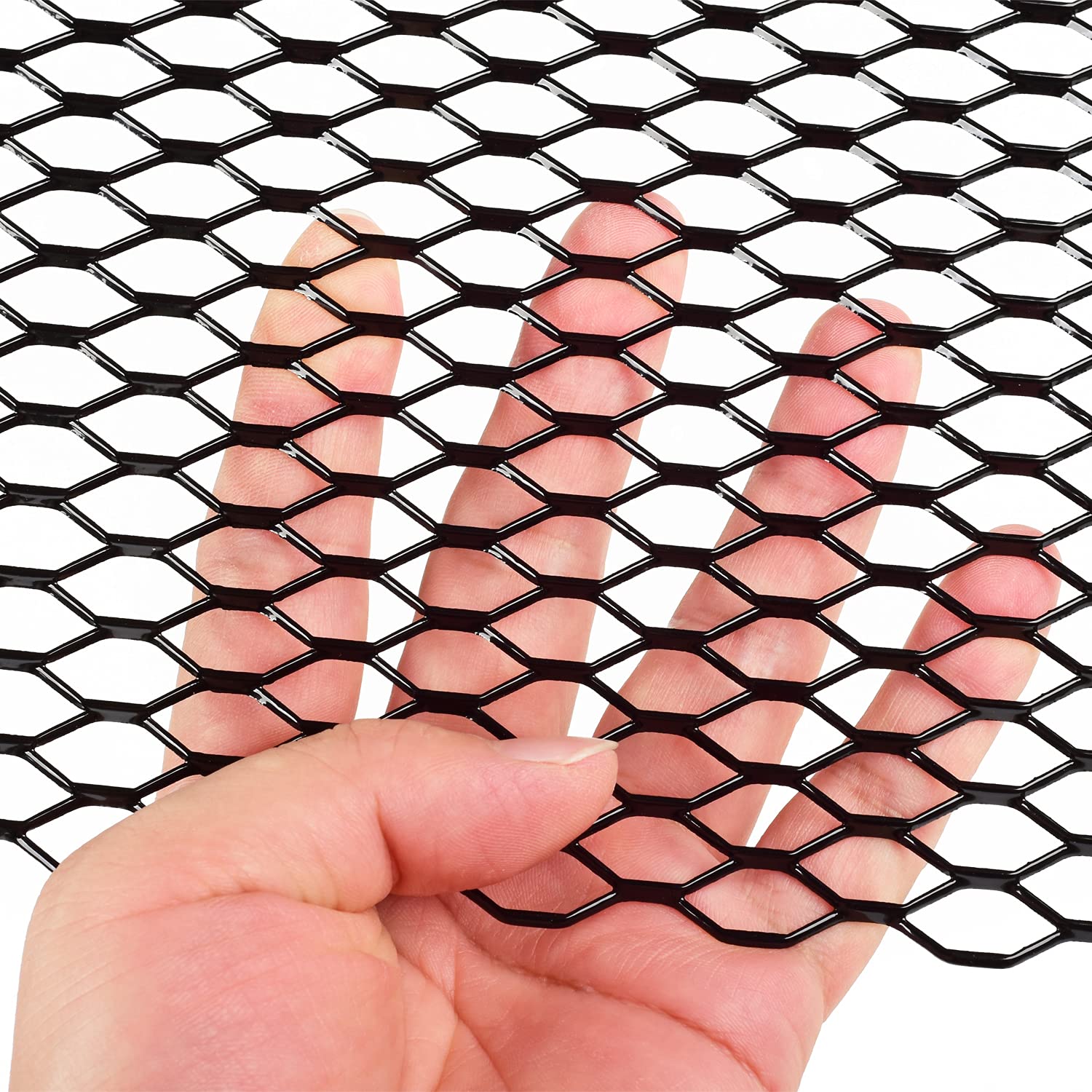 Aggauto Universal 40X13 Car Grill Mesh - Aluminum Alloy Automotive Grille Insert Bumper 11X25Mm Hexagon Hole, One Of The Most Multifunctional Shape Grids 100X33Cm Black