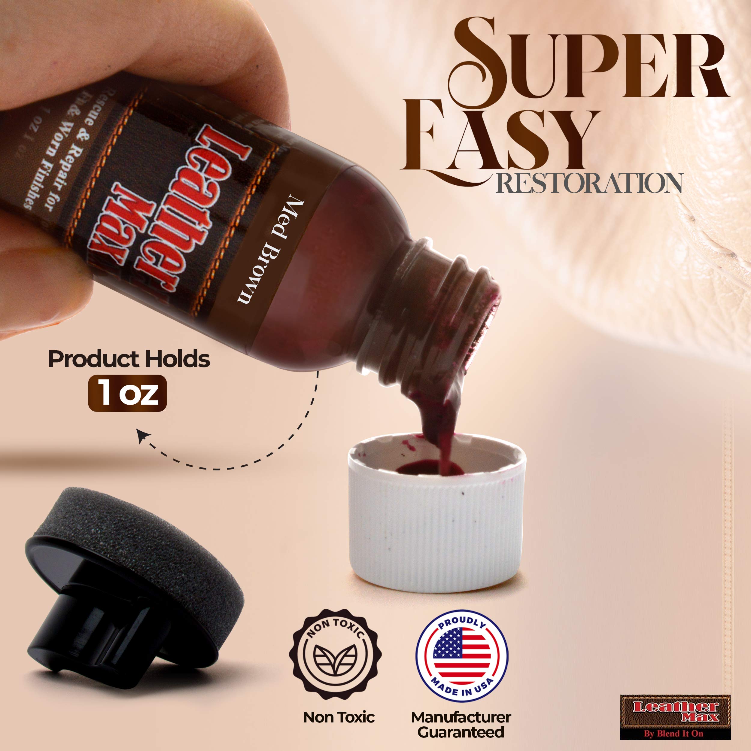 Leather Max Complete Leather Refinish, Restore, Recolor & Repair Kit/Now With 3 Color Shades To Blend With/Leather & Vinyl Refin