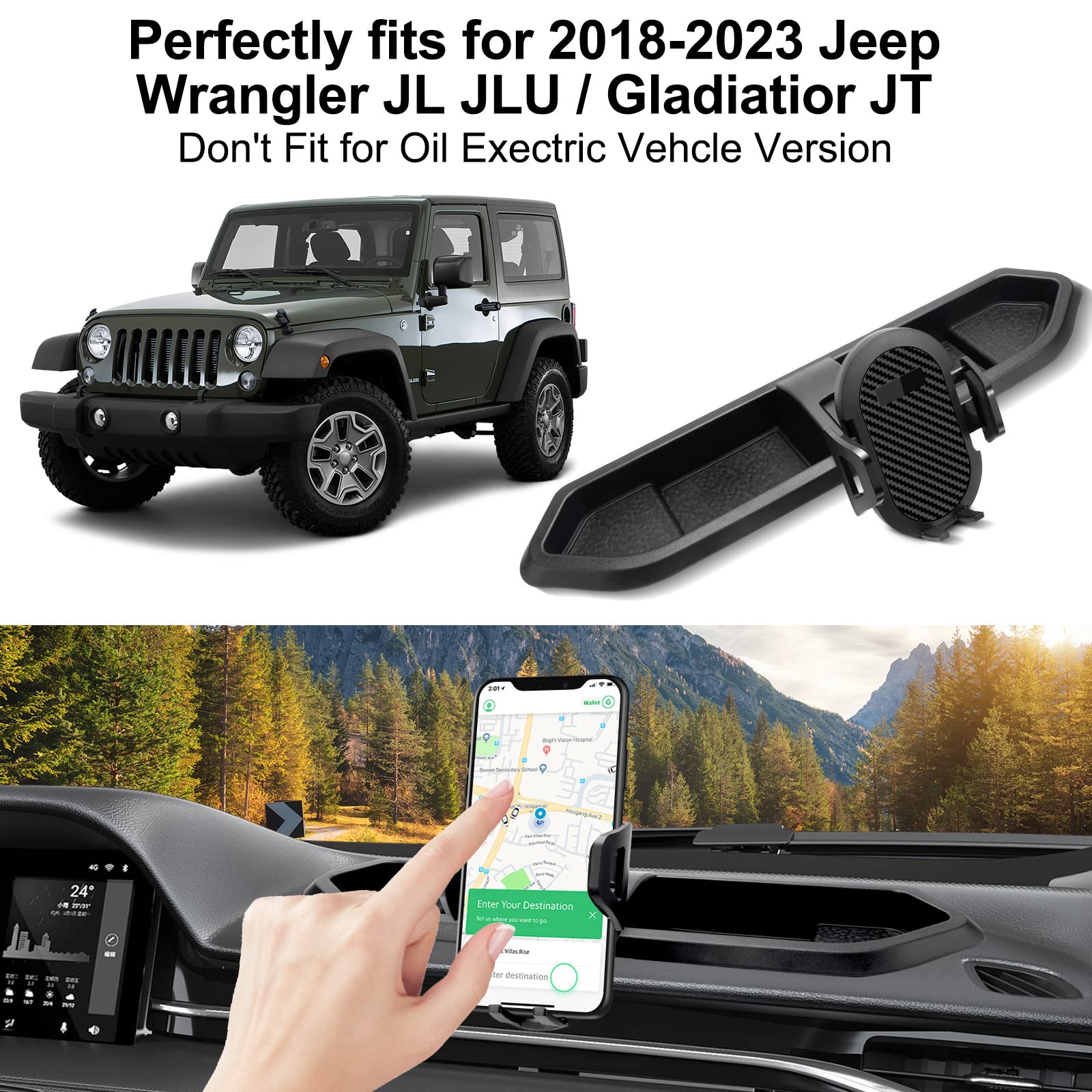 Upgraded Phone Mount For 2018 2019 2020 2021 2022 2023 Jeep Wrangler Jl Jlu & Gladiator Jt, Multi-Mount Phone Holder Dash Tray S