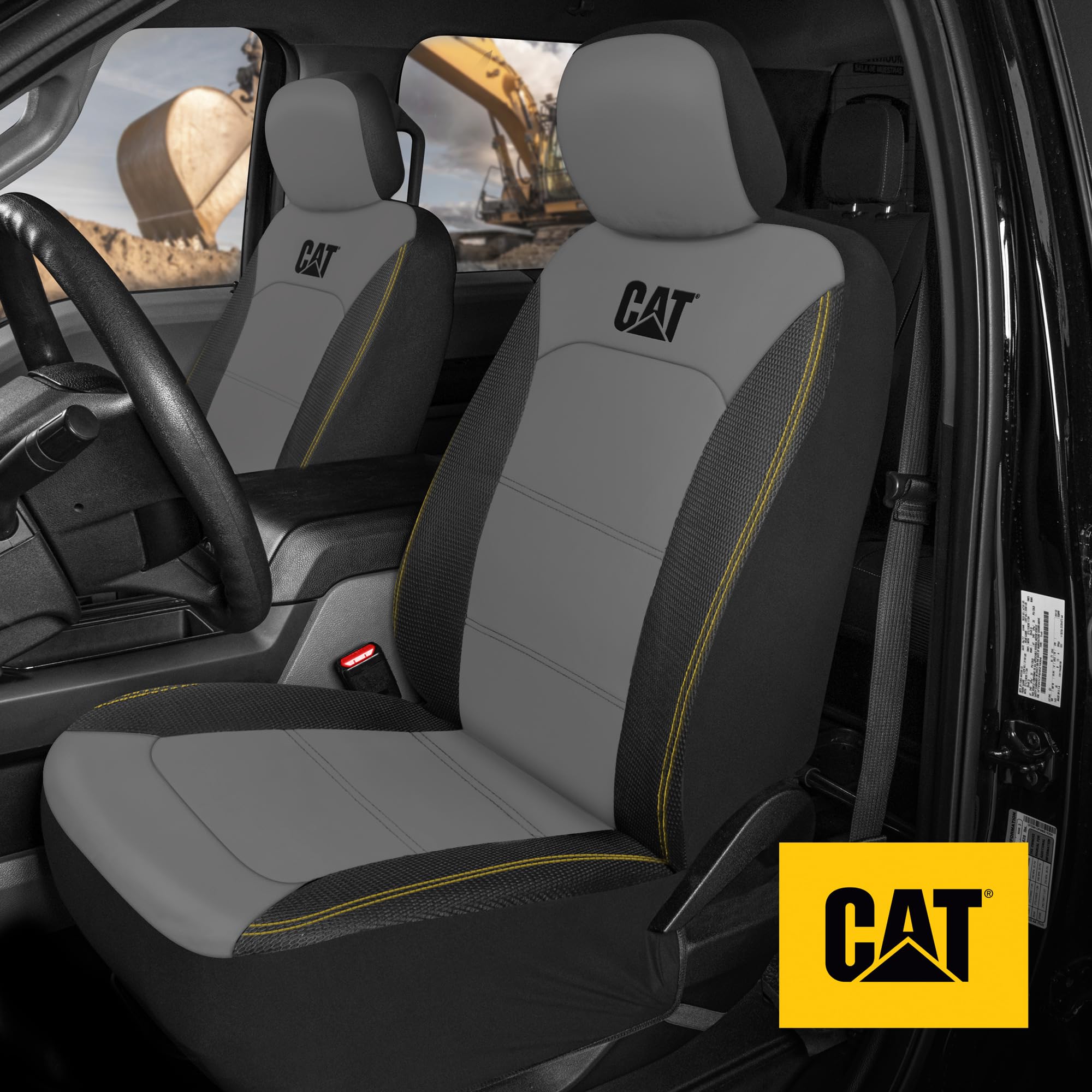 Cat FlexHybrid Car Seat Covers, Gray Premium Faux Leather + Mesh Seat Covers for Cars Trucks SUV, Universal Fit Car Seat Covers