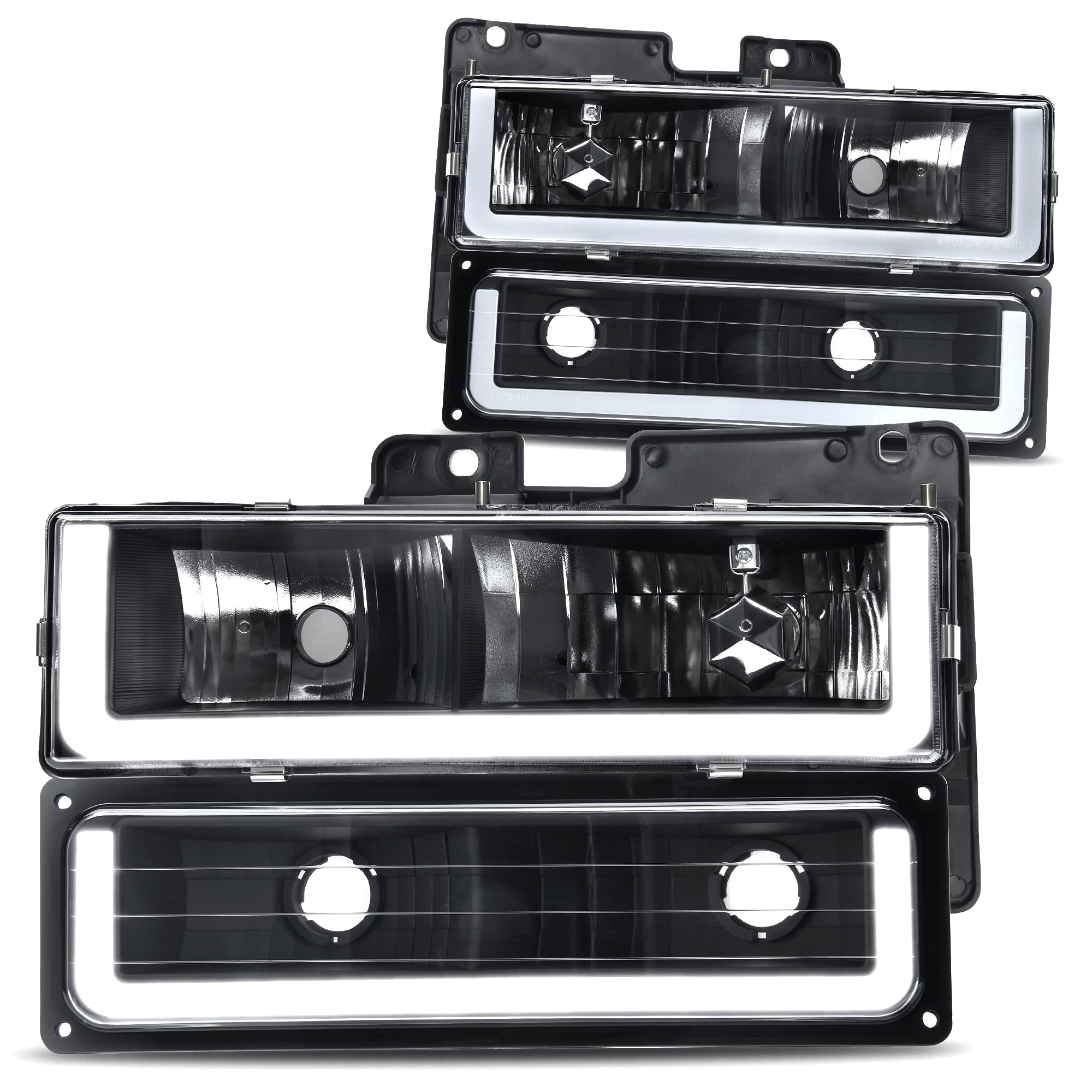 DWVO LED DRL Headlights Assembly compatible with 1990-1999 chevy Silverado cK 1500 2500 3500SuburbanTahoegMc Yukon Headlamp Repl
