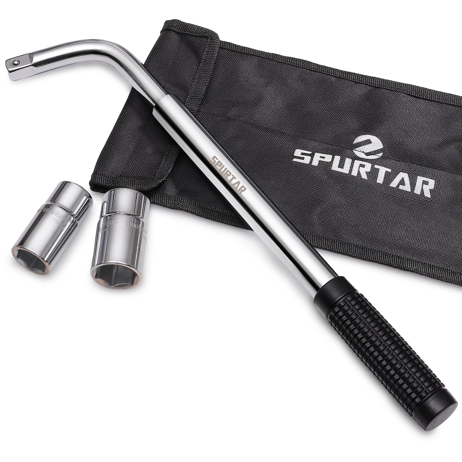 Spurtar Telescoping Lug Wrench Extendable Wheel Brace Lug Nut Wrenchs Tire Repair Tools Wheel Nut Remover 1/2 Drive With 17/19Mm